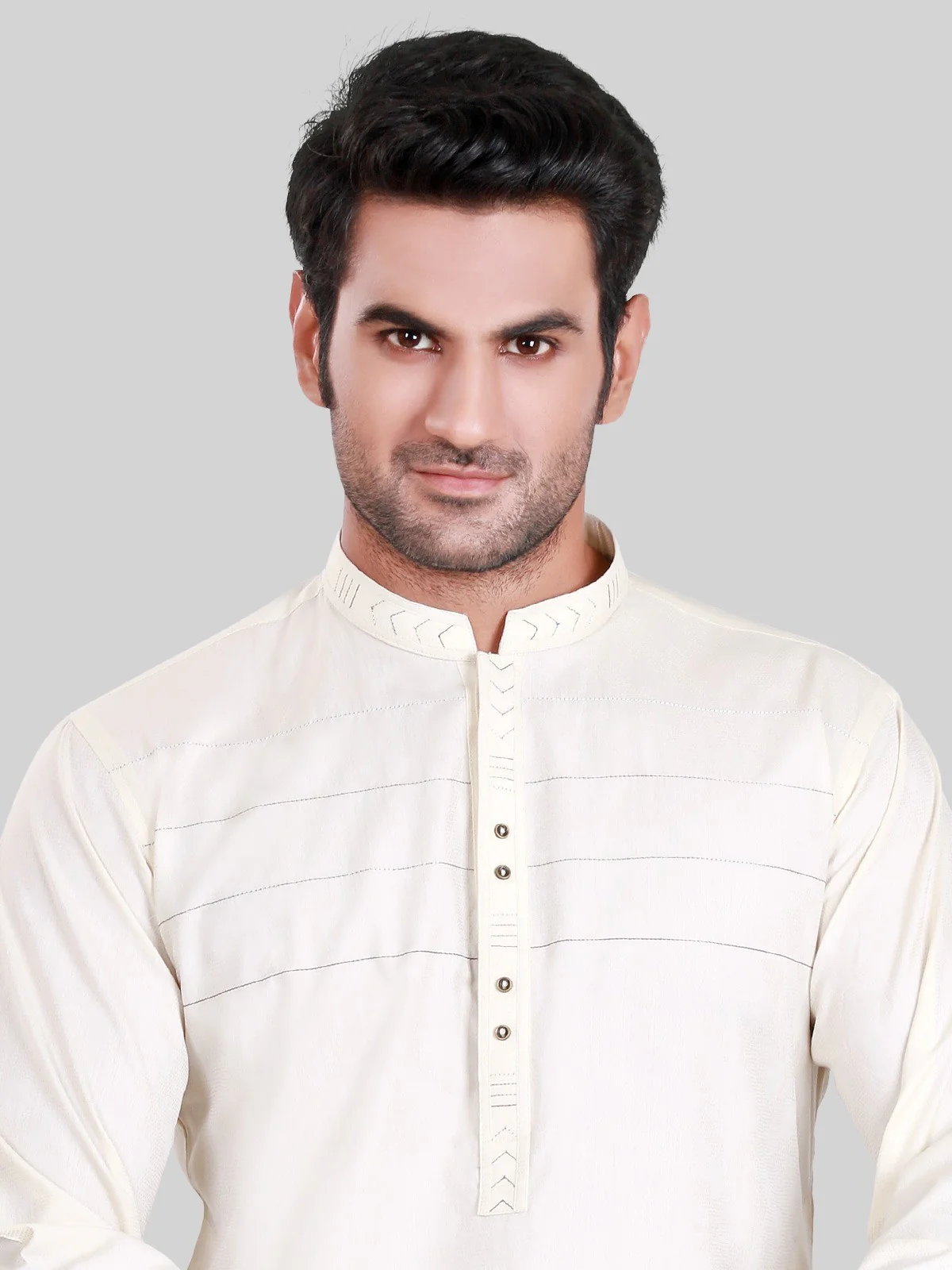 Men's Cream Kurta - 9260-S Men's Kurta - Image 2