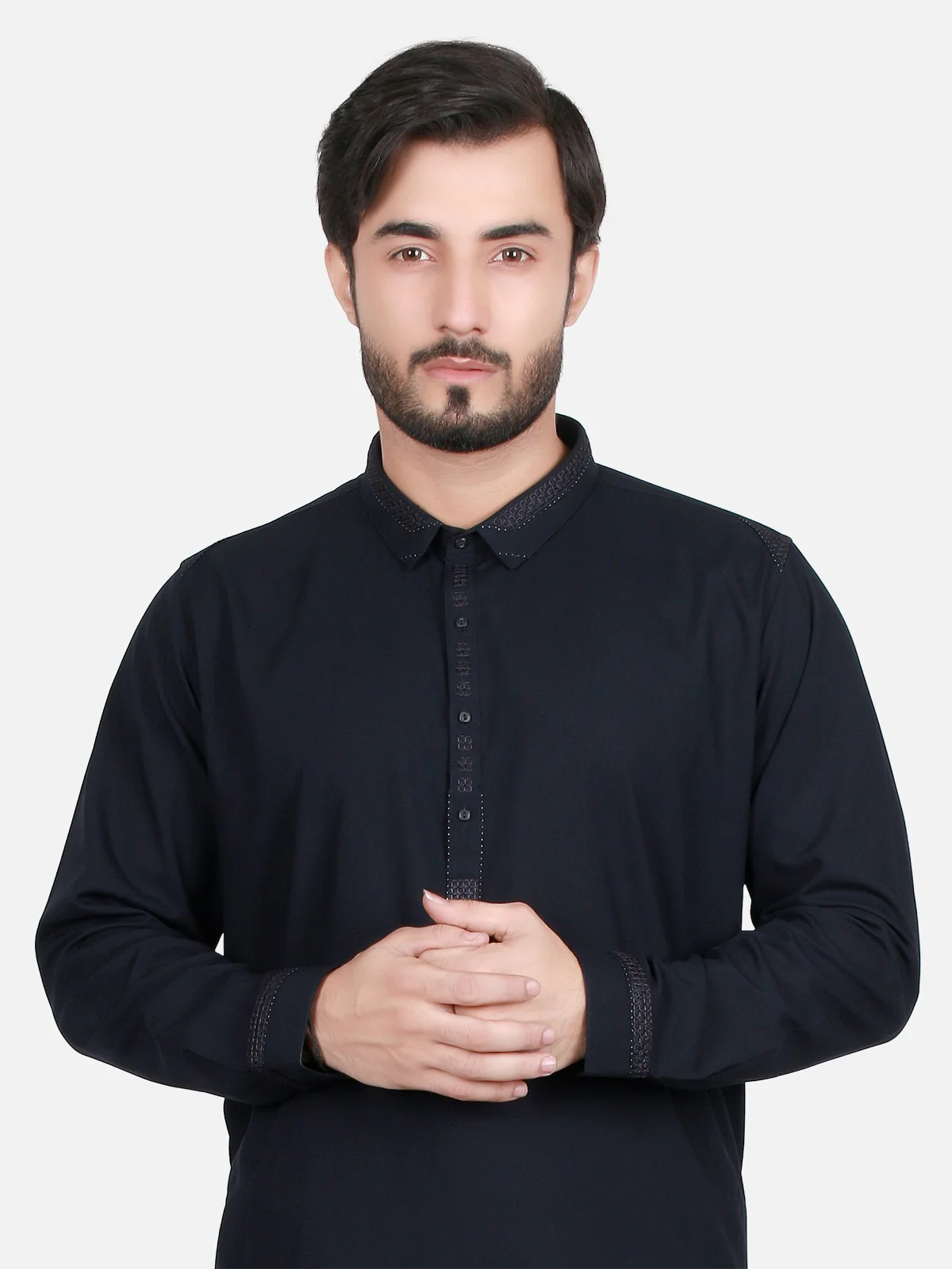 Men's Black Shalwar Kameez - EMTKS17S-40491 - Image 4