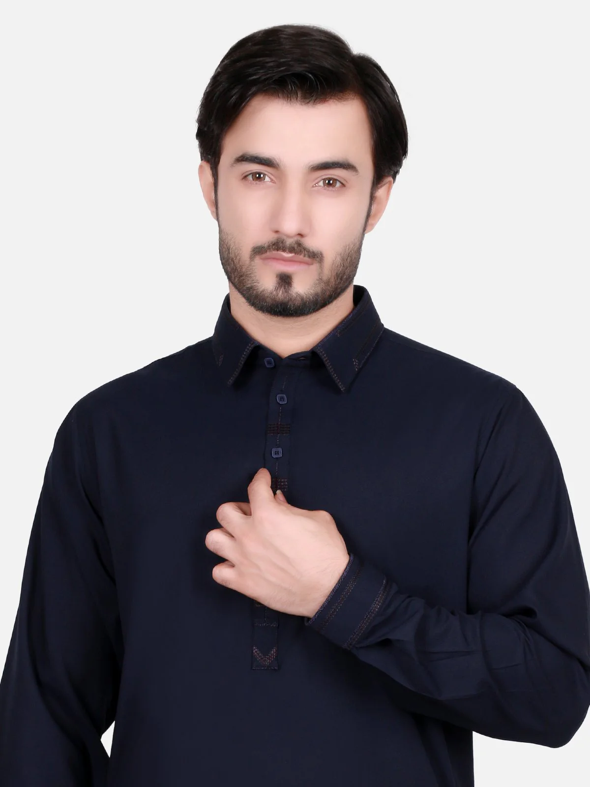Men's Navy Blue Shalwar Kameez - EMTKS17S-40501 - Image 2