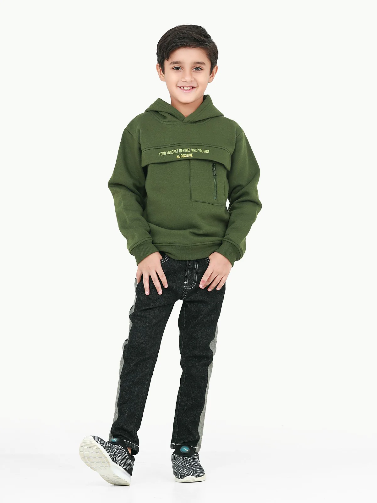 Boy's Army Green Hoodie - EBTH22-017 - Image 2
