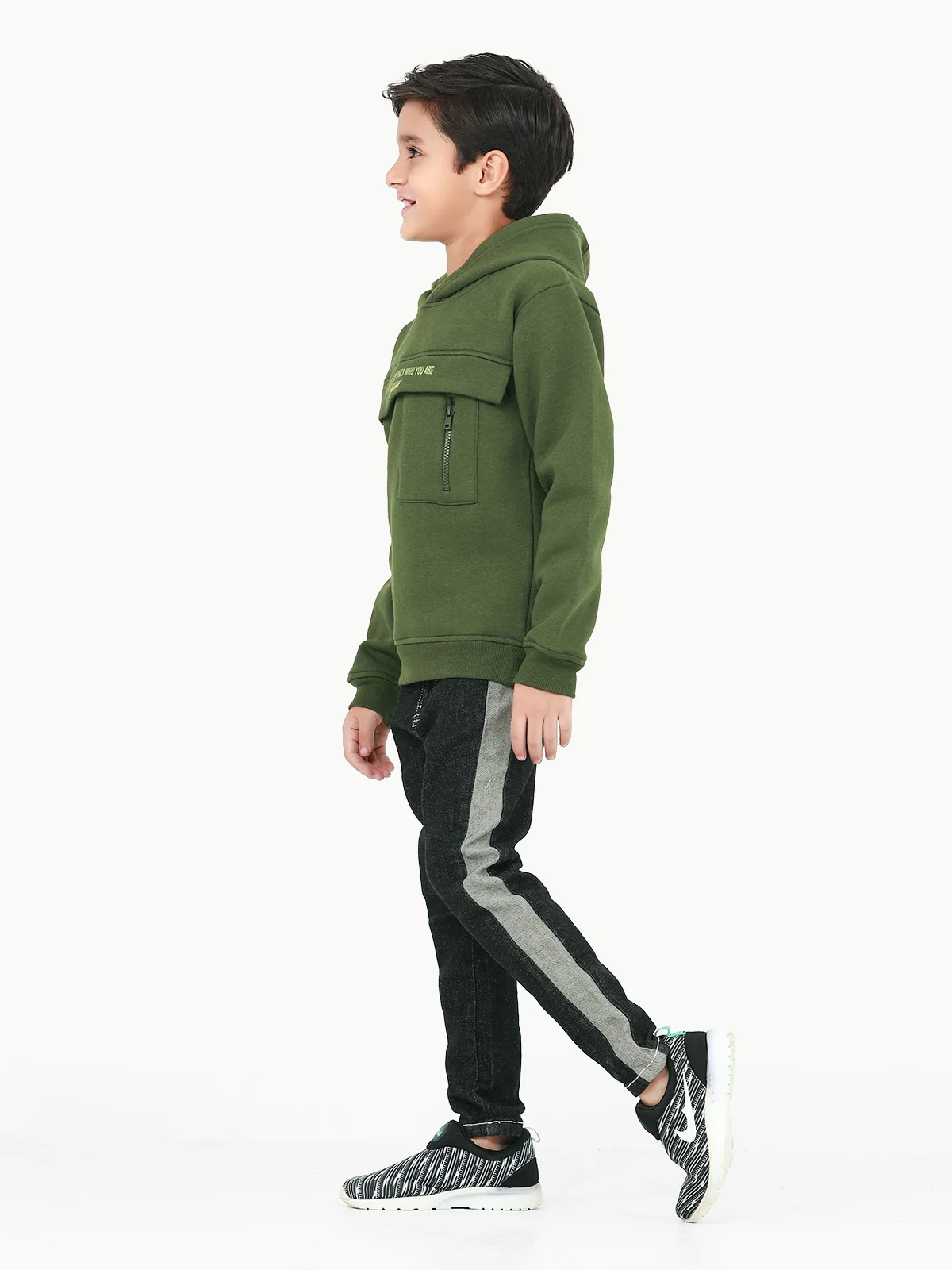 Boy's Army Green Hoodie - EBTH22-017 - Image 4
