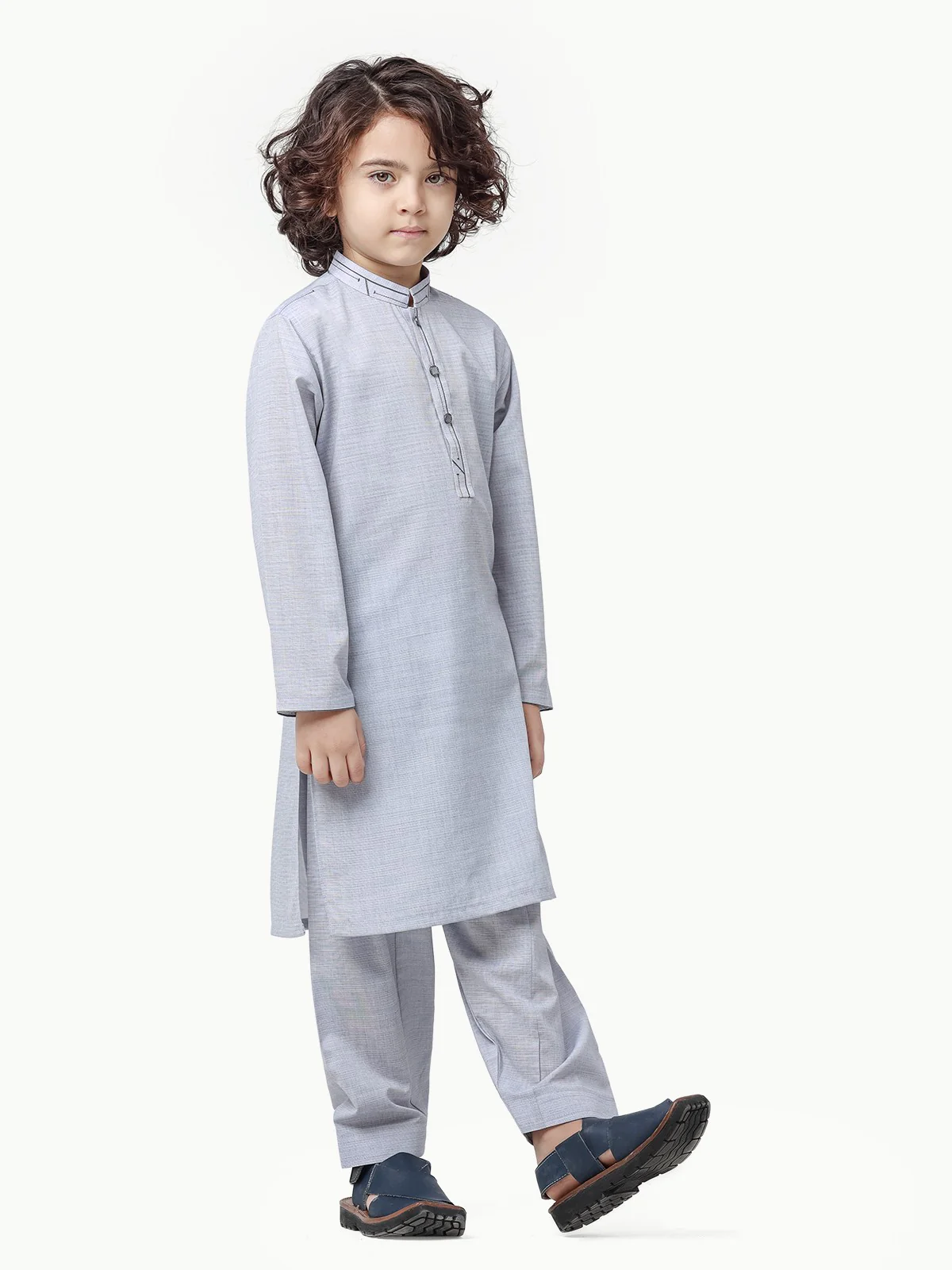 Boy's Ash Grey Kurta Shalwar - EBTKS23-3865 - Image 3