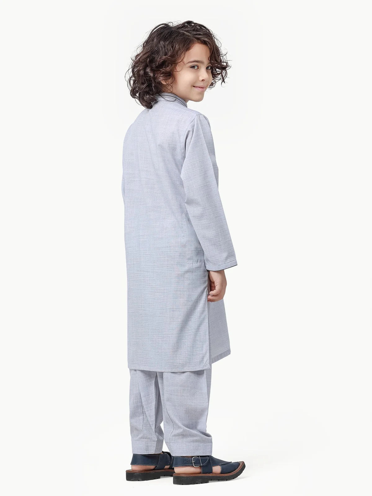 Boy's Ash Grey Kurta Shalwar - EBTKS23-3865 - Image 5