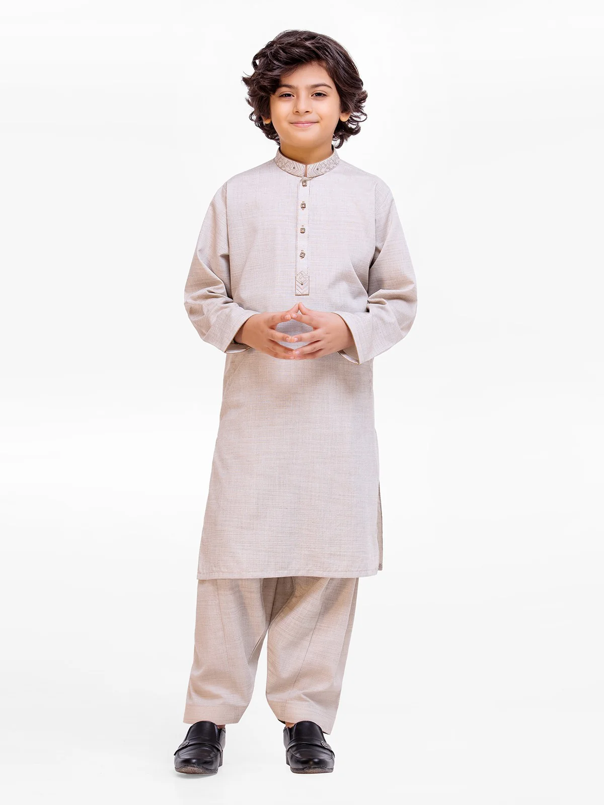 Boy's Ash Grey Kurta Shalwar - EBTKS23-3880 - Image 2