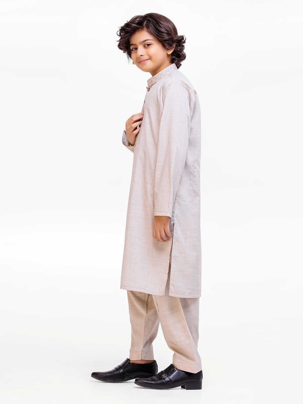 Boy's Ash Grey Kurta Shalwar - EBTKS23-3880 - Image 3