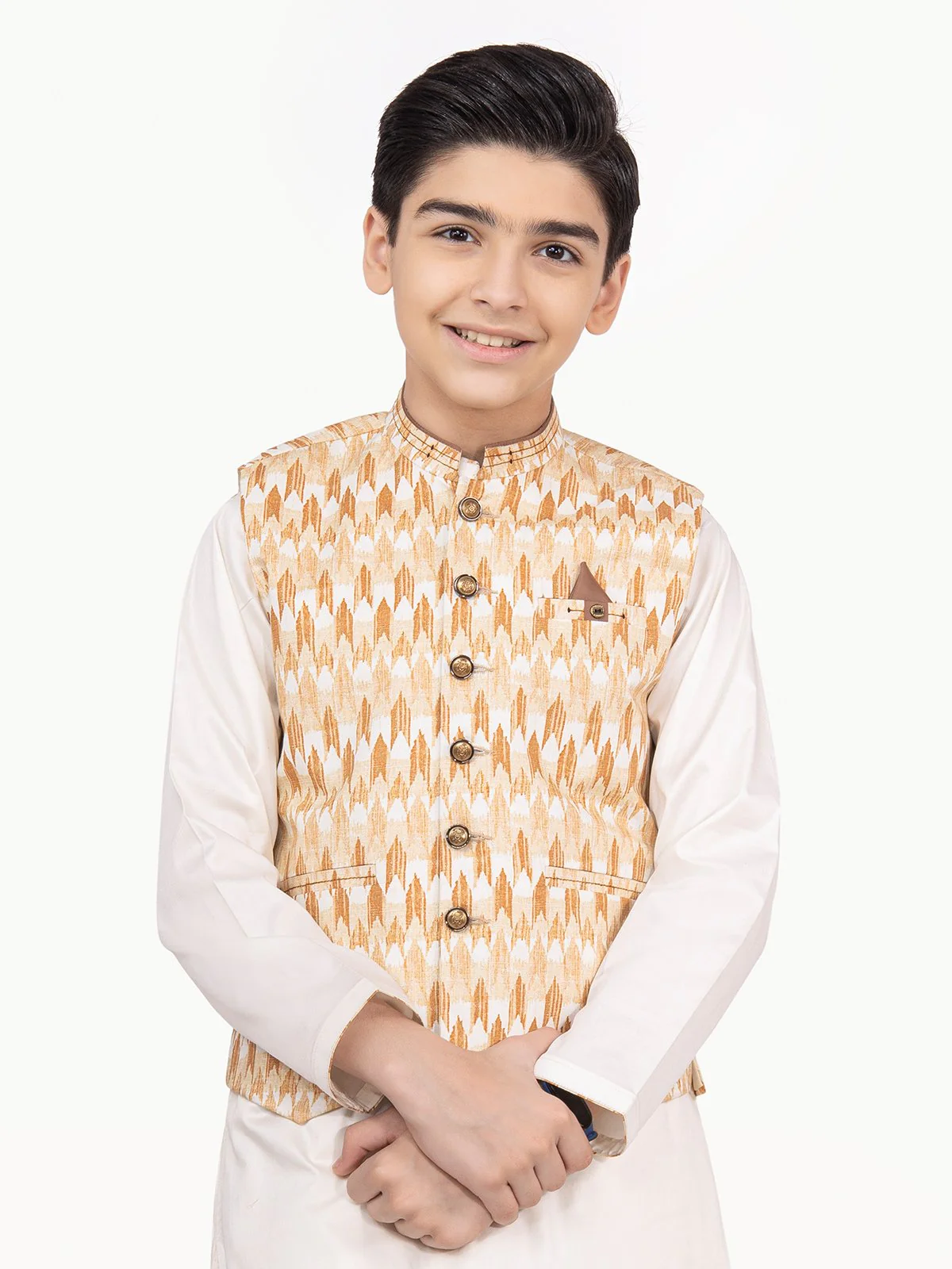 Boy's Beige & Cream Waist Coat Suit - EBTWCS22-25159 - Image 2