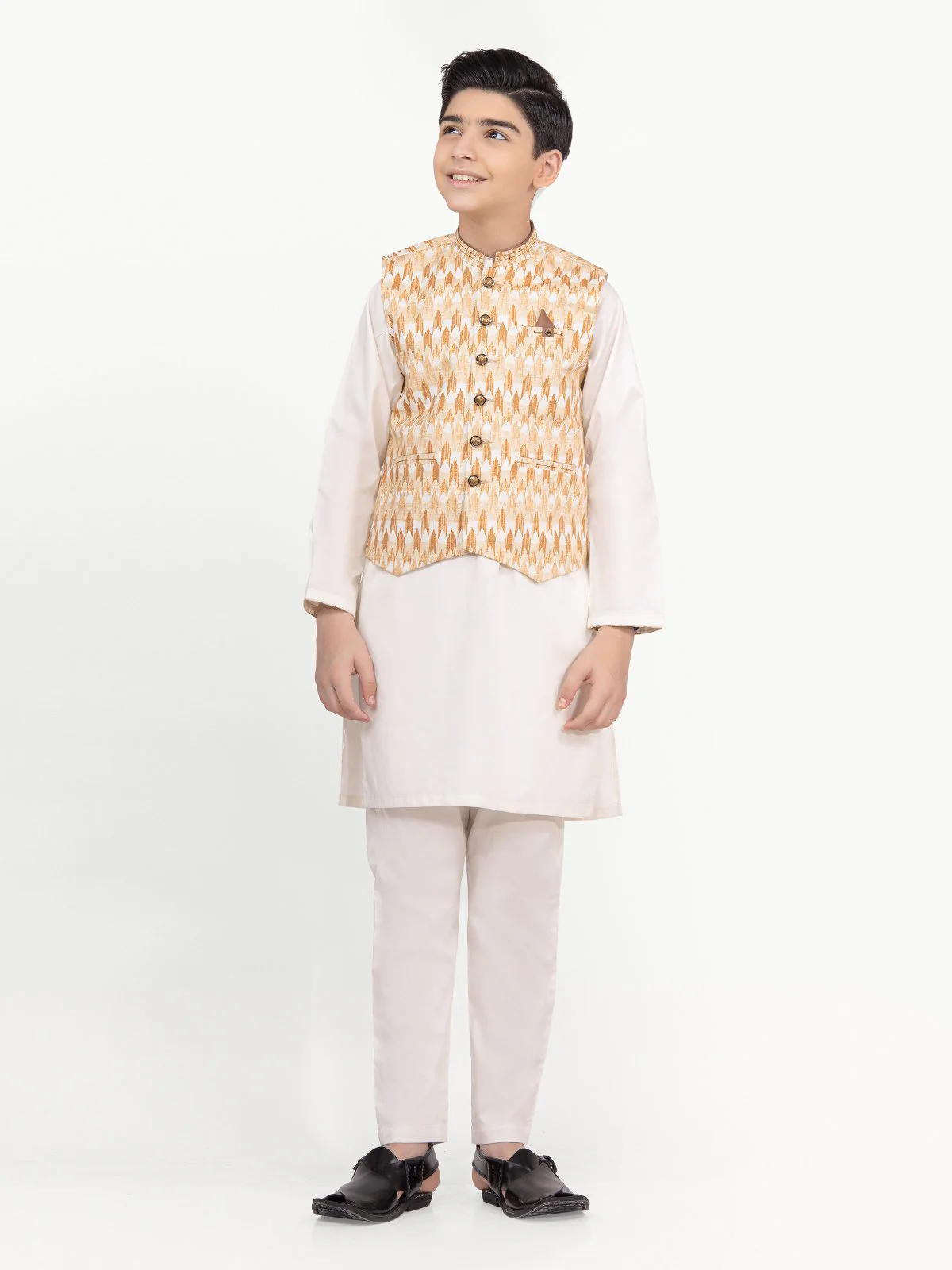 Boy's Beige & Cream Waist Coat Suit - EBTWCS22-25159 - Image 3