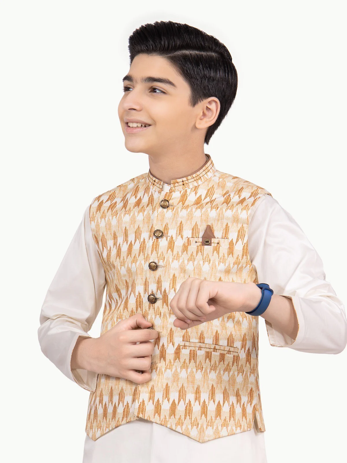 Boy's Beige & Cream Waist Coat Suit - EBTWCS22-25159 - Image 7