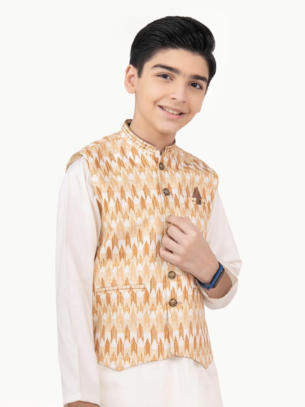 Boy's Beige & Cream Waist Coat Suit - EBTWCS22-25159 - Image 8