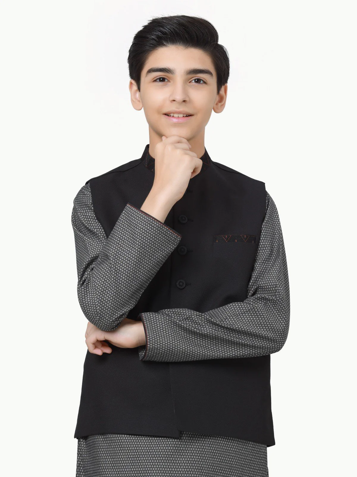 Boy's Black & Charcoal Waist Coat Suit - EBTWCS22-25179 - Image 2