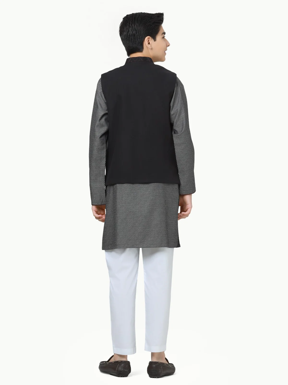 Boy's Black & Charcoal Waist Coat Suit - EBTWCS22-25179 - Image 6