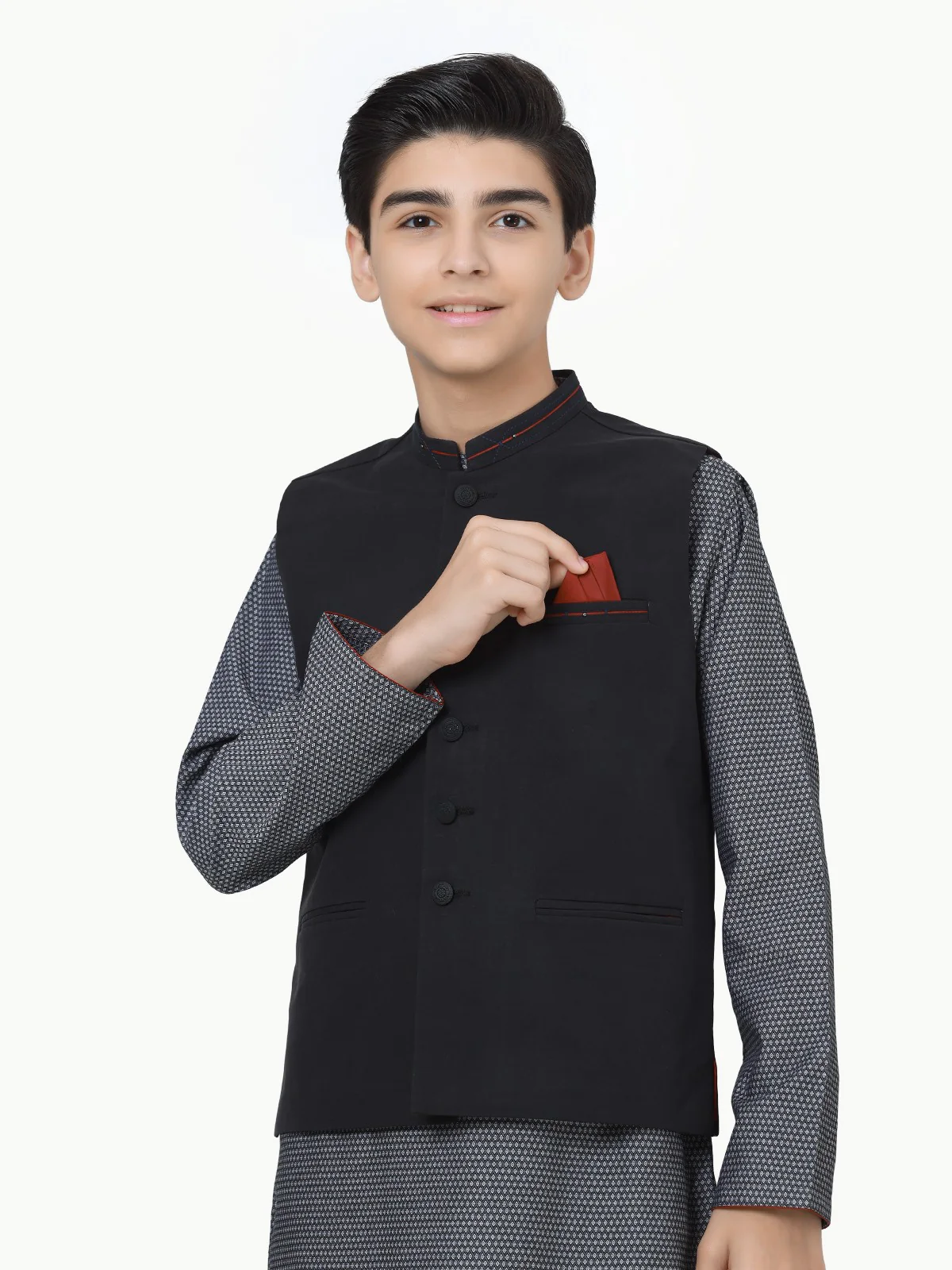 Boy's Black & Grey Waist Coat Suit - EBTWCS22-25178 - Image 2
