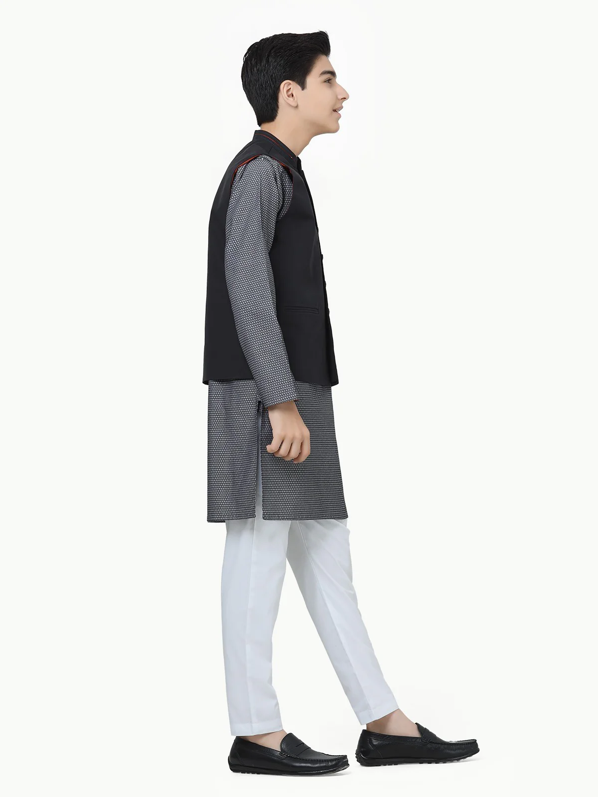 Boy's Black & Grey Waist Coat Suit - EBTWCS22-25178 - Image 3