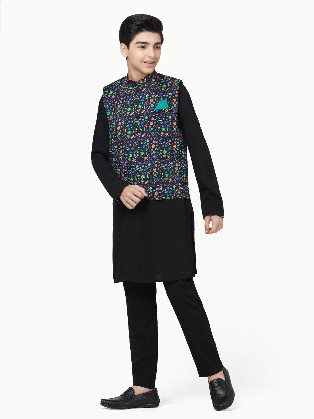 Boy's Black Multi Waist Coat Suit - EBTWCS22-25167
