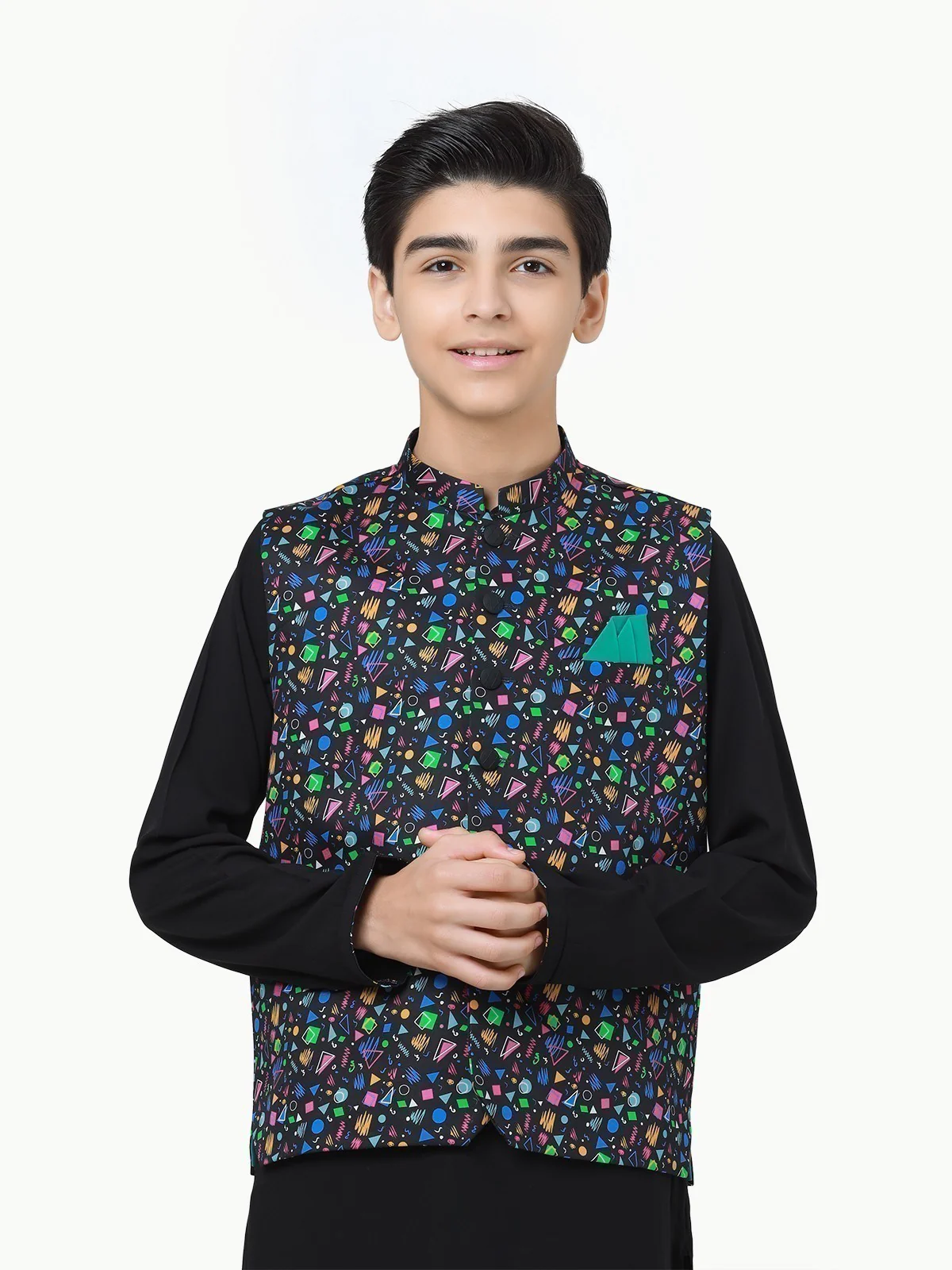 Boy's Black Multi Waist Coat Suit - EBTWCS22-25167 - Image 2