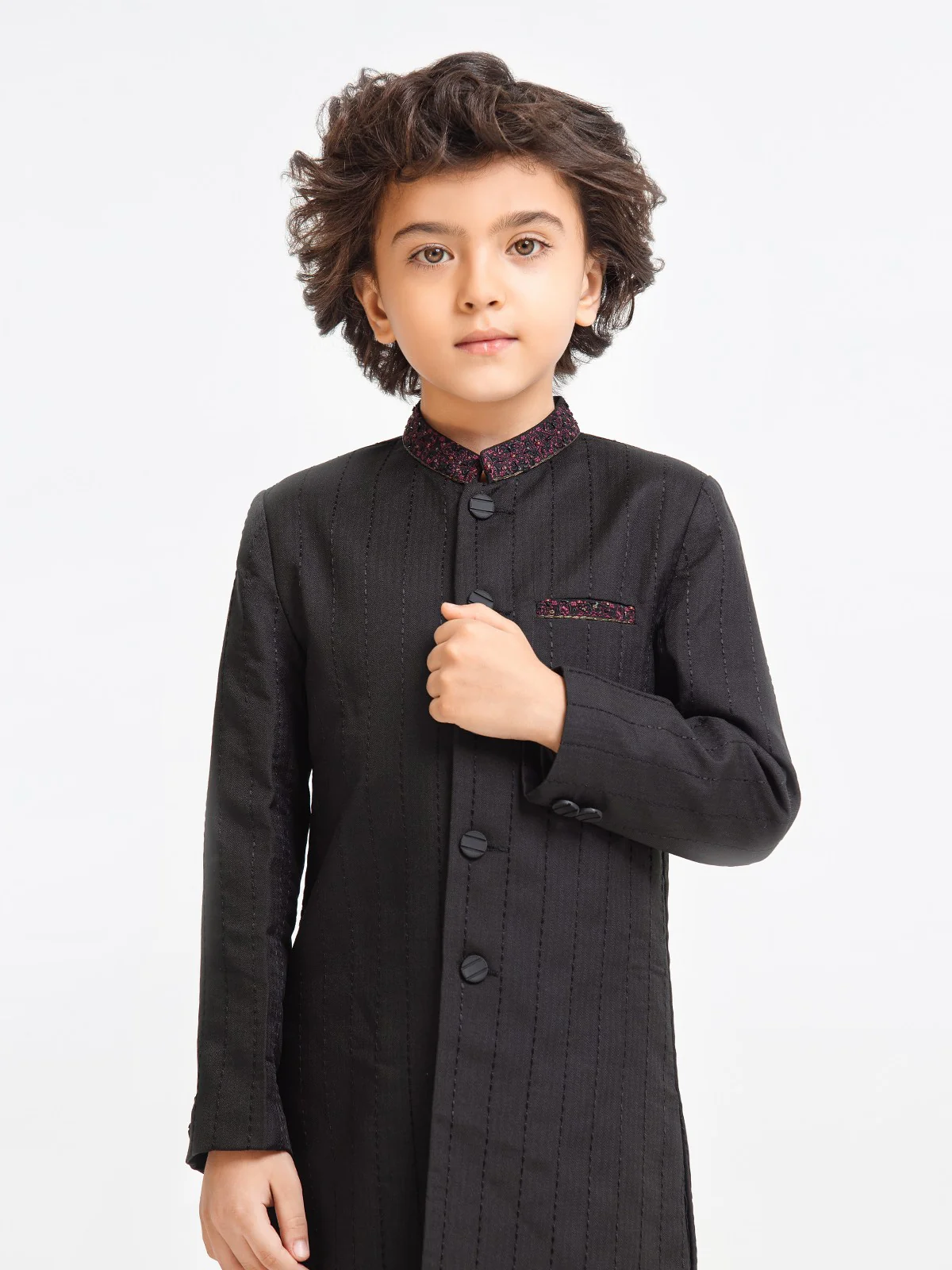 Boy's Black Sherwani - EBTS22-34025 - Image 2