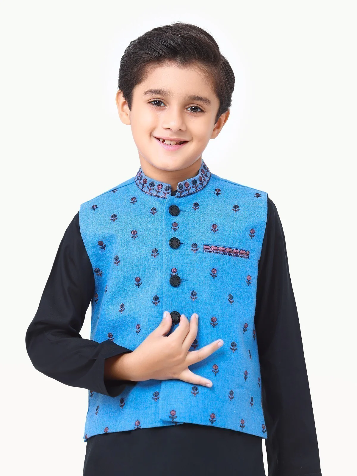 Boy's Blue & Black Waist Coat Suit - EBTWCSC22-014 - Image 2