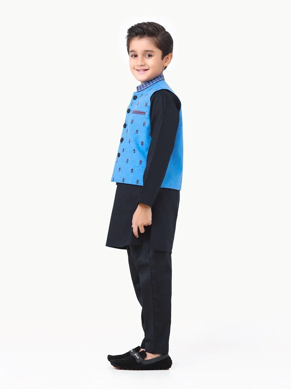 Boy's Blue & Black Waist Coat Suit - EBTWCSC22-014 - Image 3