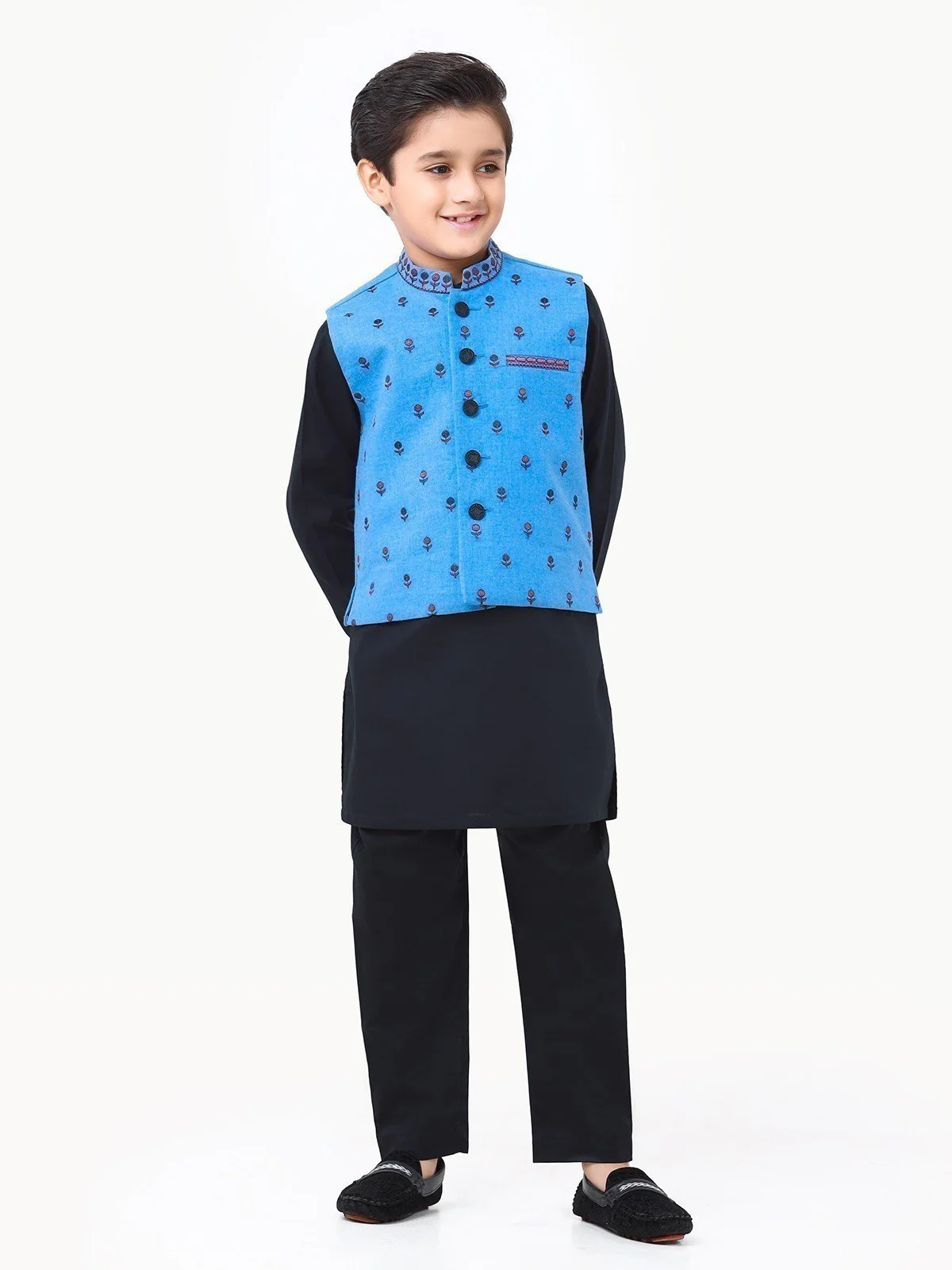 Boy's Blue & Black Waist Coat Suit - EBTWCSC22-014 - Image 4