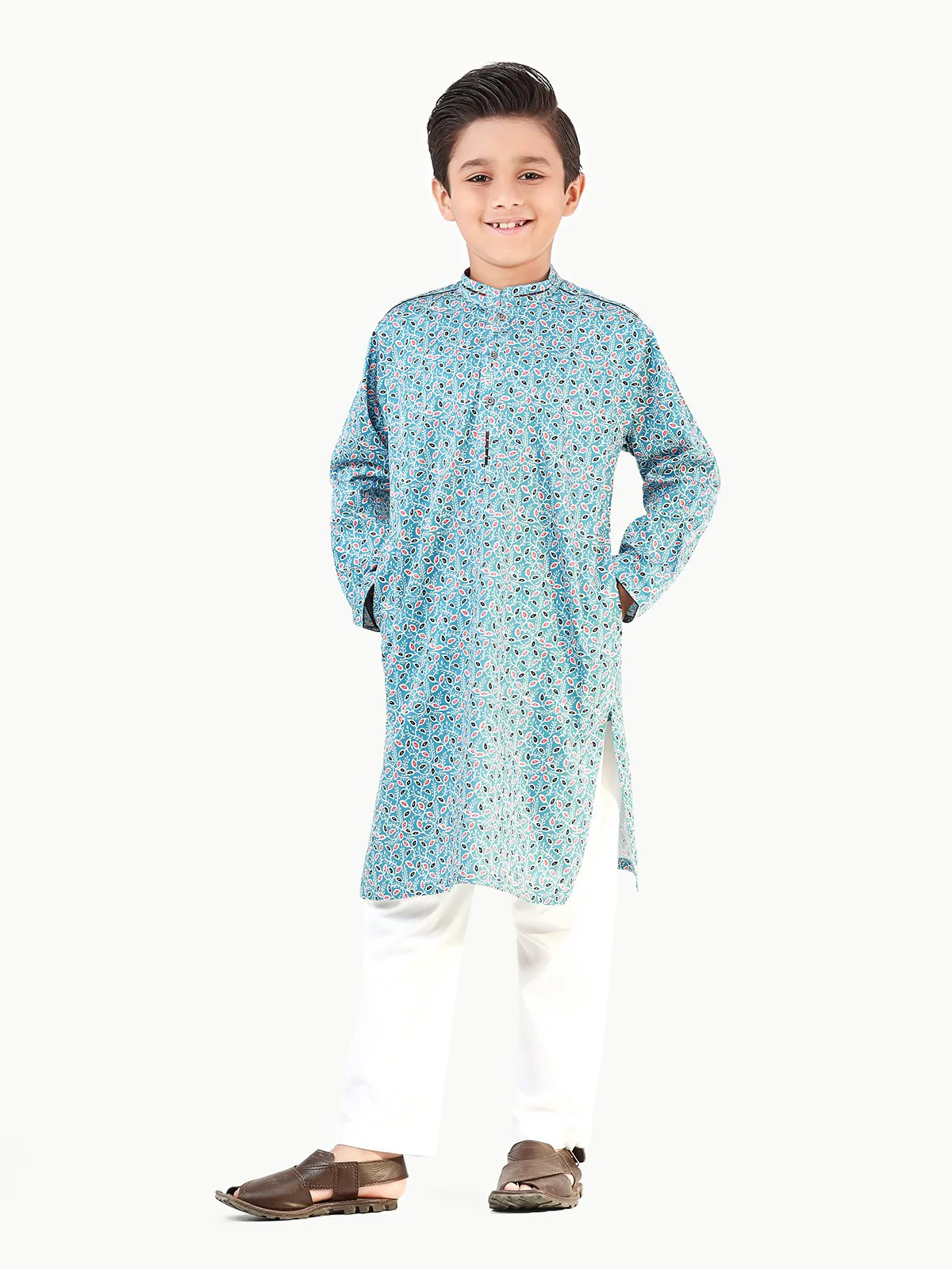 Boy's Blue Kurta - EBTK22-3841 - Image 4