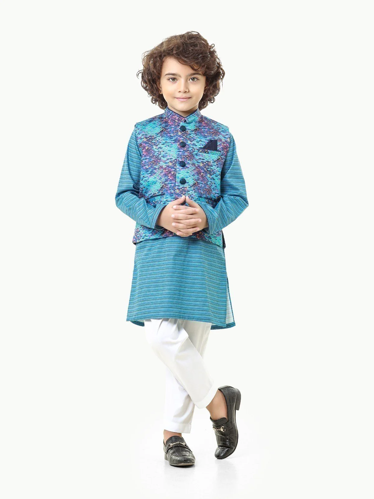 Boy's Blue Multi Waist Coat Suit - EBTWCS23-25176