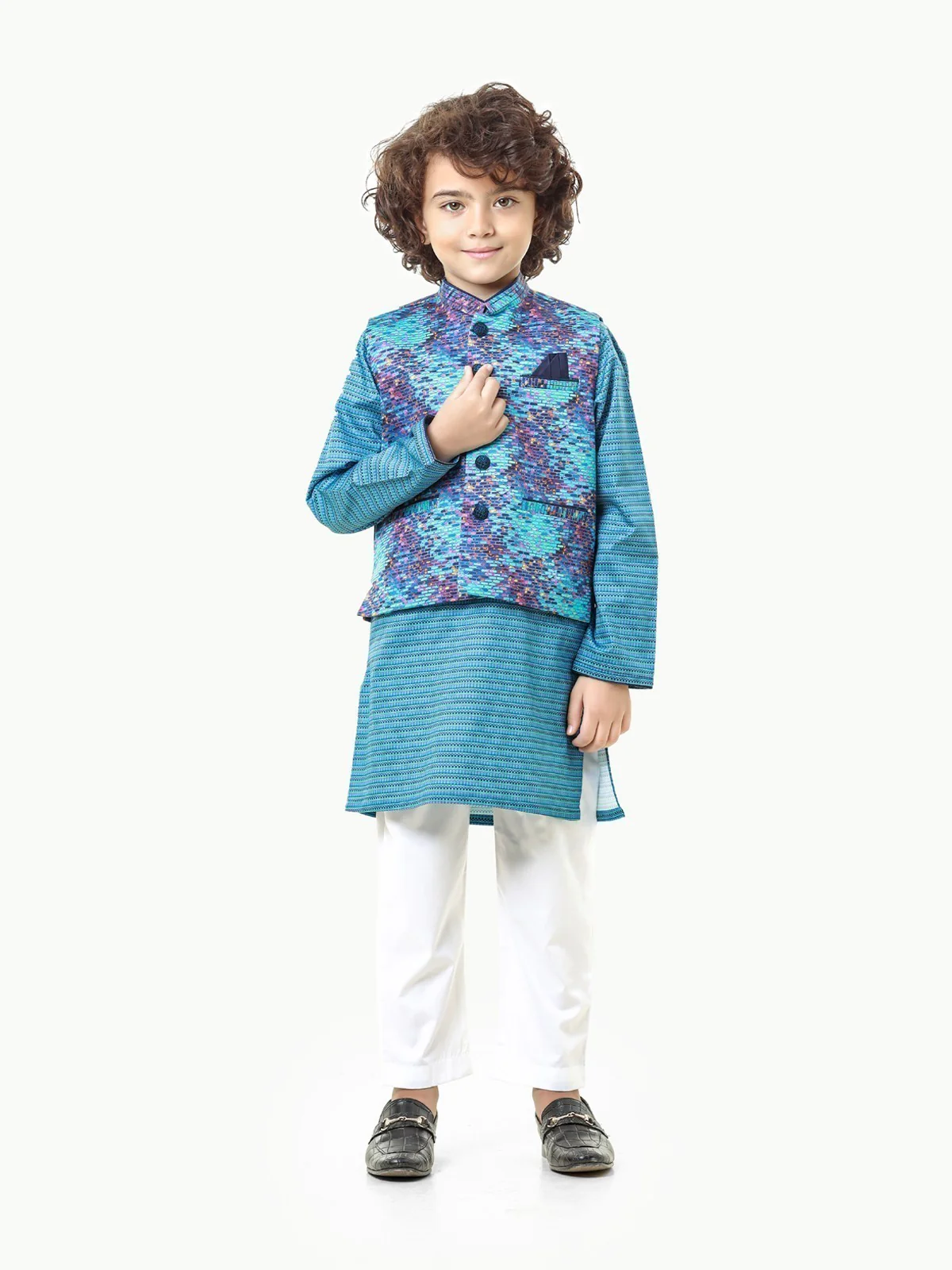 Boy's Blue Multi Waist Coat Suit - EBTWCS23-25176 - Image 2