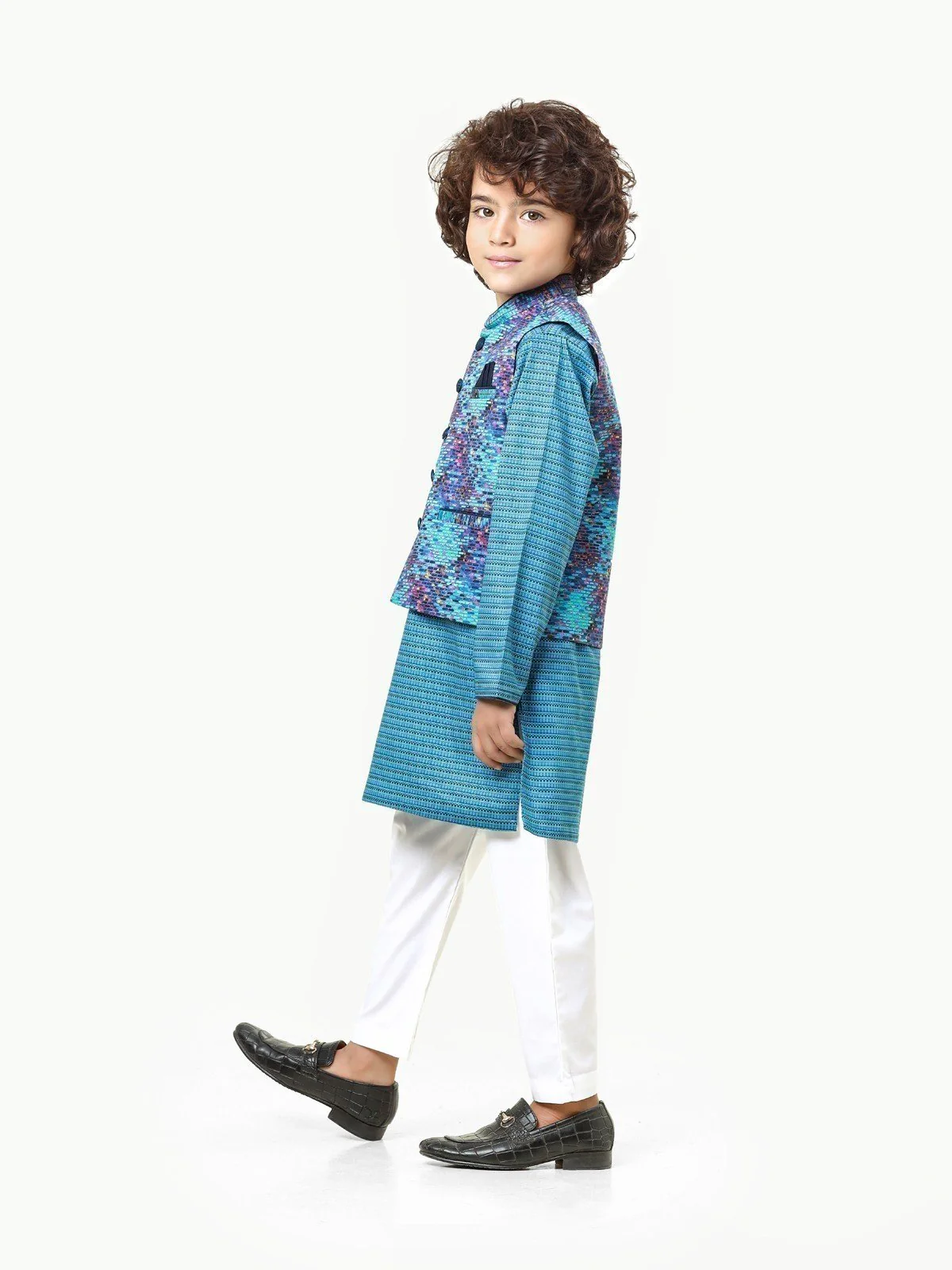 Boy's Blue Multi Waist Coat Suit - EBTWCS23-25176 - Image 3