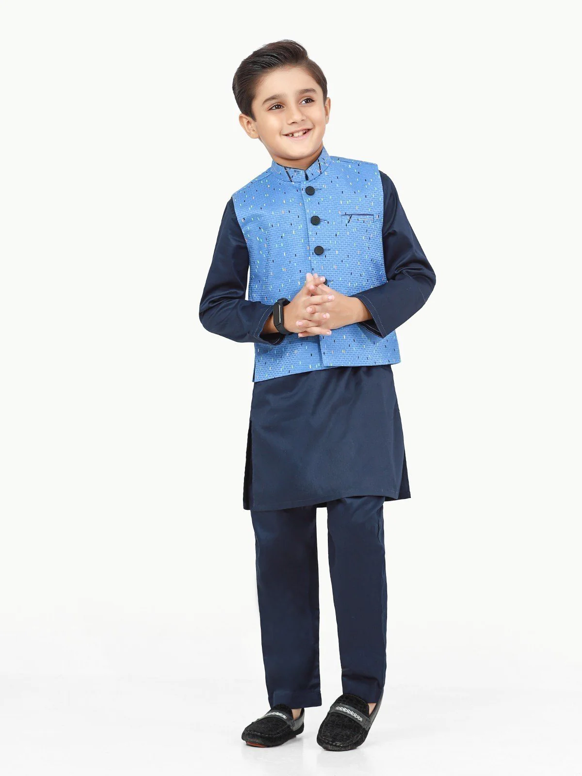 Boy's Blue & Navy Waist Coat Suit - EBTWCS22-25174 - Image 2