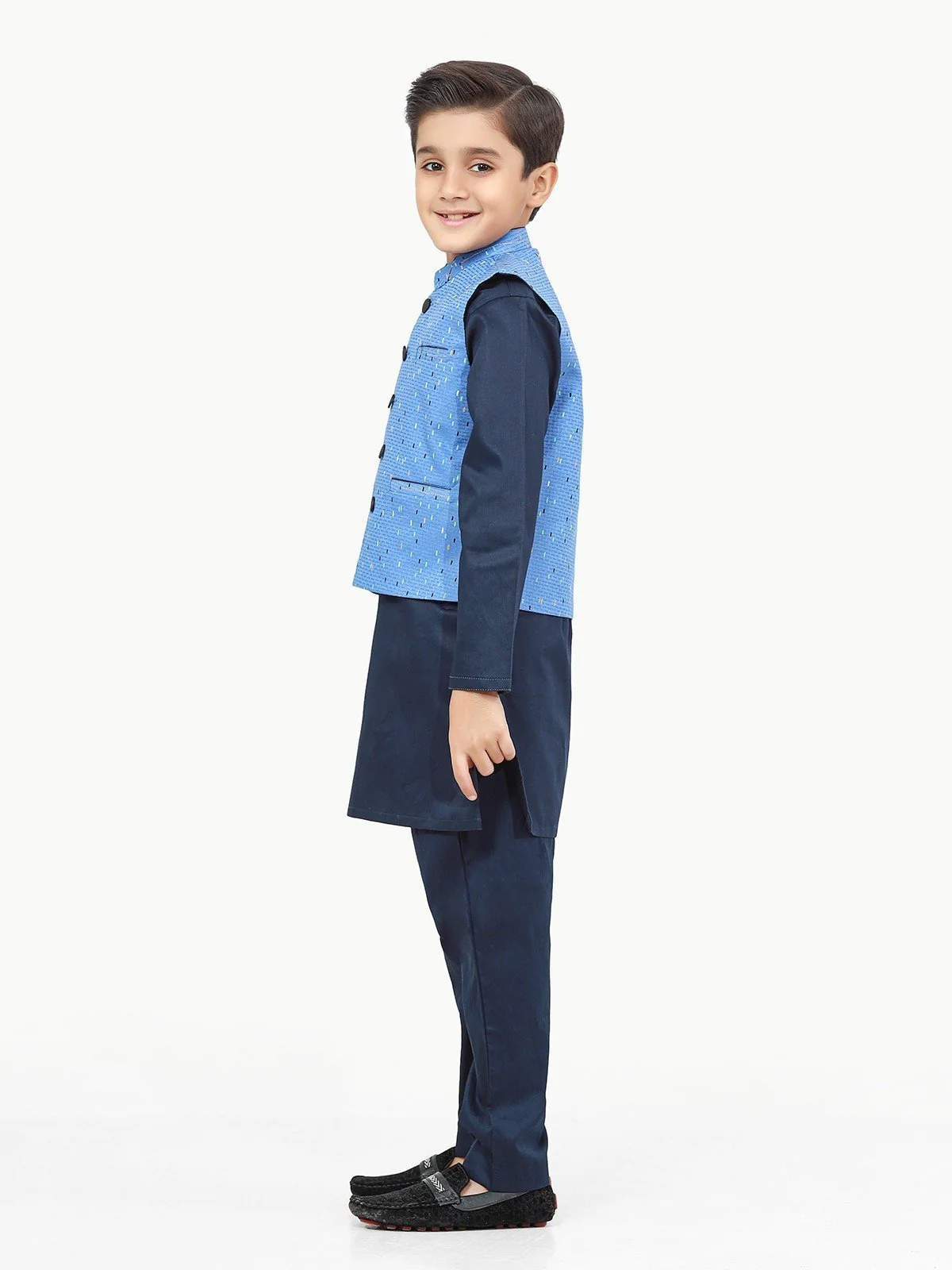 Boy's Blue & Navy Waist Coat Suit - EBTWCS22-25174 - Image 3