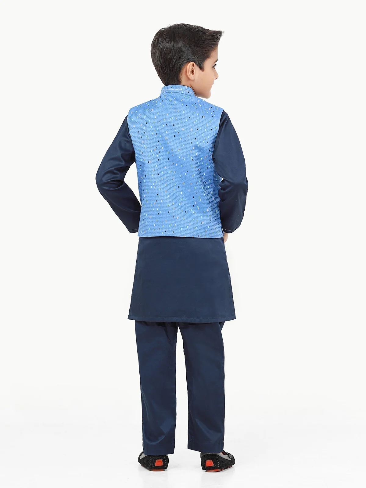 Boy's Blue & Navy Waist Coat Suit - EBTWCS22-25174 - Image 5