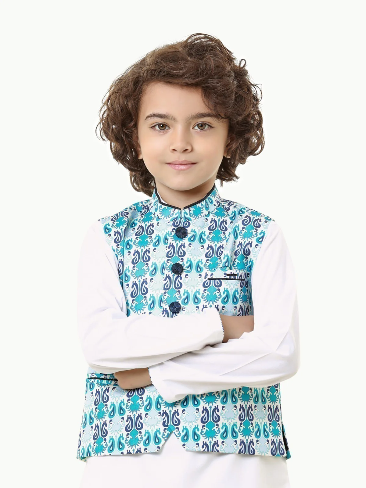 Boy's Blue & White Waist Coat Suit - EBTWCS23-25173 - Image 2
