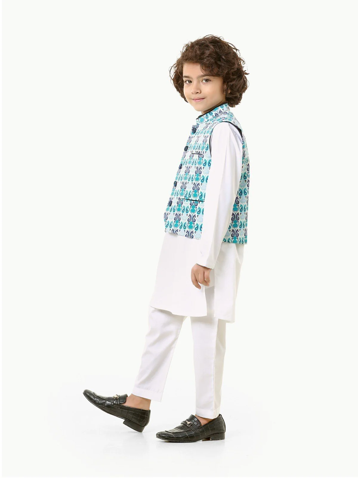 Boy's Blue & White Waist Coat Suit - EBTWCS23-25173 - Image 3