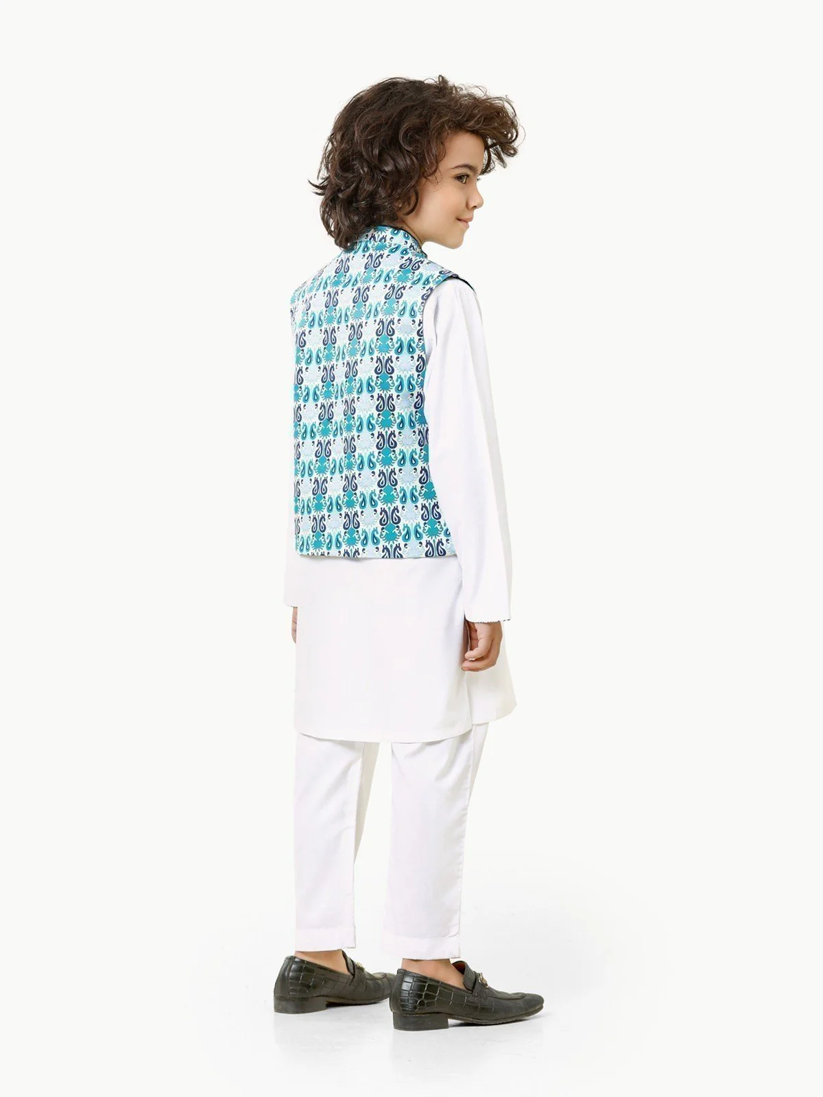 Boy's Blue & White Waist Coat Suit - EBTWCS23-25173 - Image 6