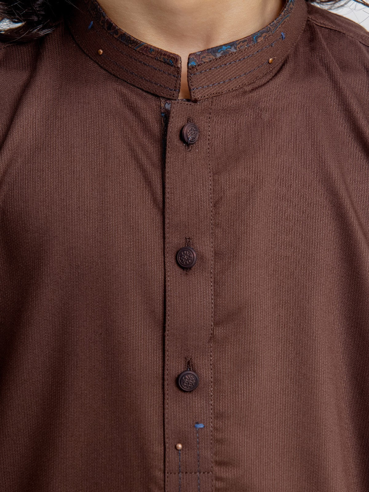 Boy's Brown Kurta Shalwar - EBTKS23-3903 - Image 5