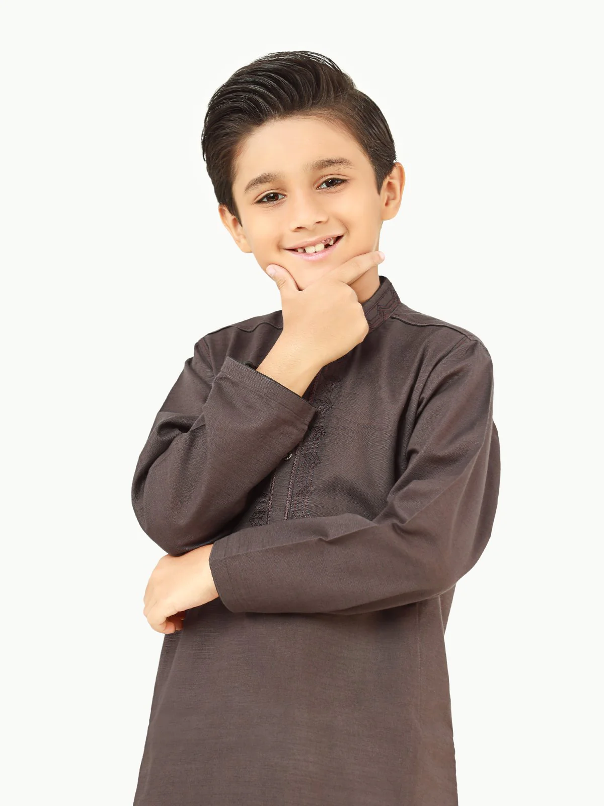 Boy's Charcoal Kurta - EBTK22-3834 - Image 2