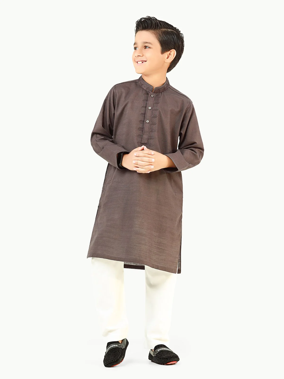 Boy's Charcoal Kurta - EBTK22-3834 - Image 3
