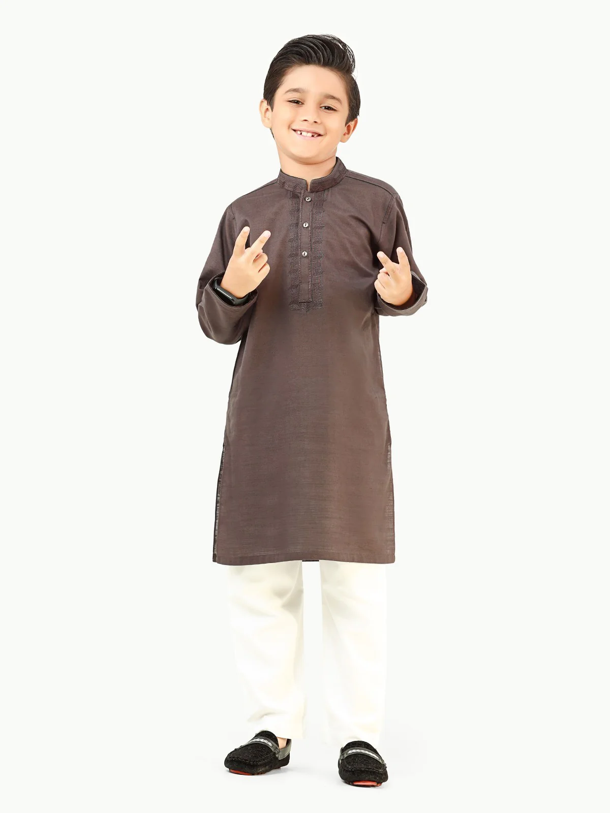 Boy's Charcoal Kurta - EBTK22-3834 - Image 7