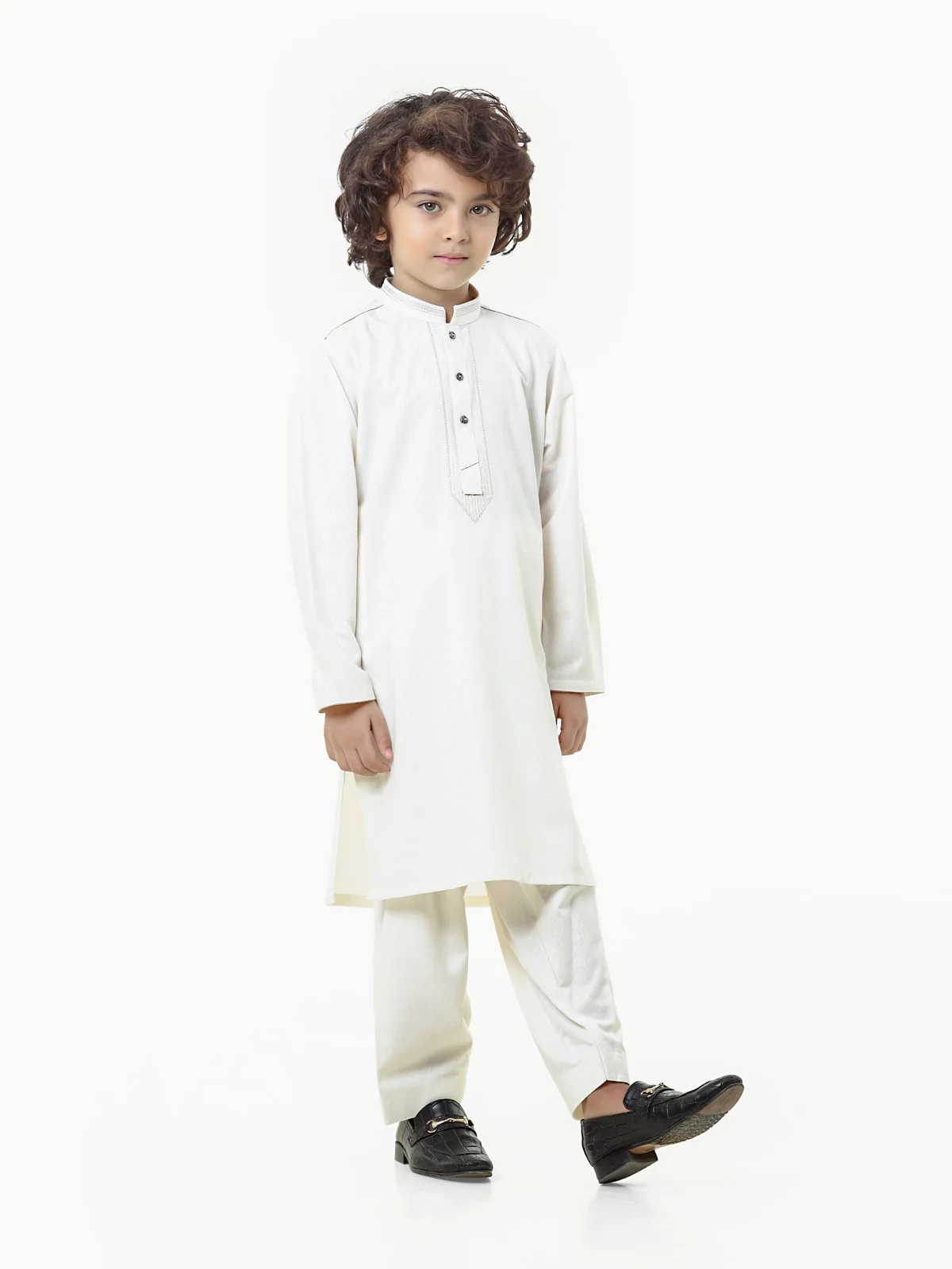 Boy's Cream Kurta Shalwar - EBTKS23-3810 - Image 5