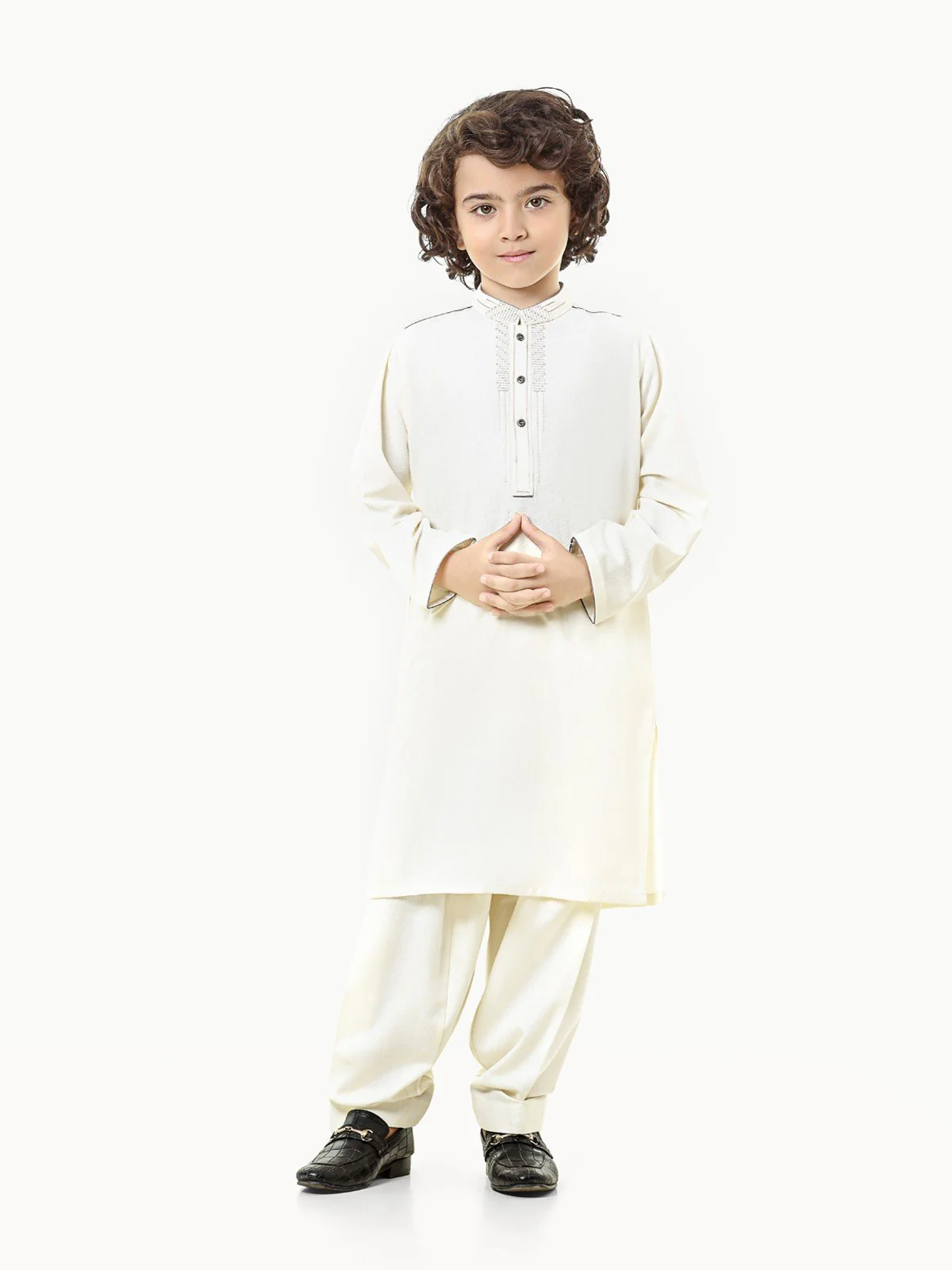 Boy's Cream Kurta Shalwar - EBTKS23-3813 - Image 5