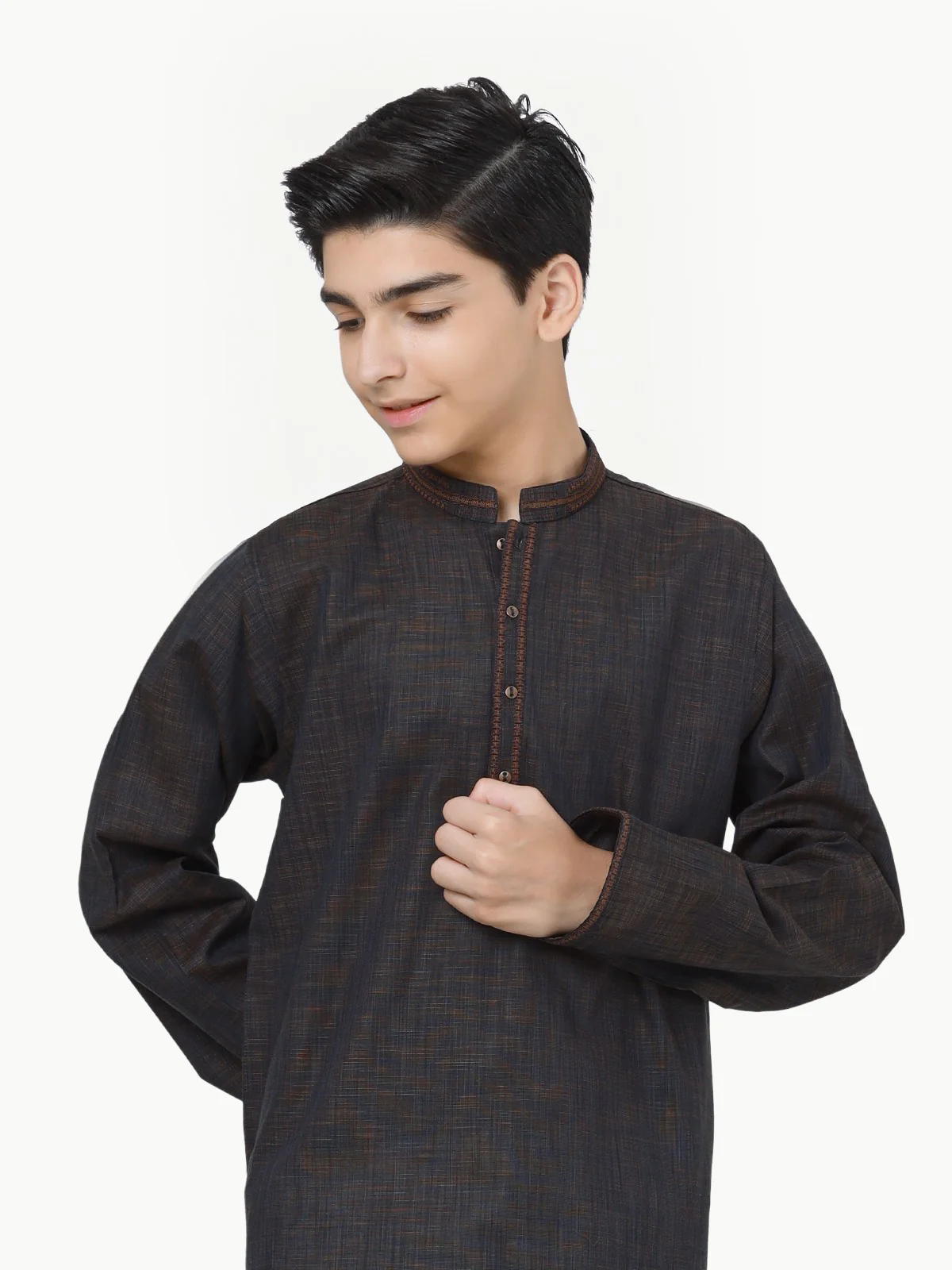 Boy's Dark Brown Kurta - EBTK23-3847 - Image 2