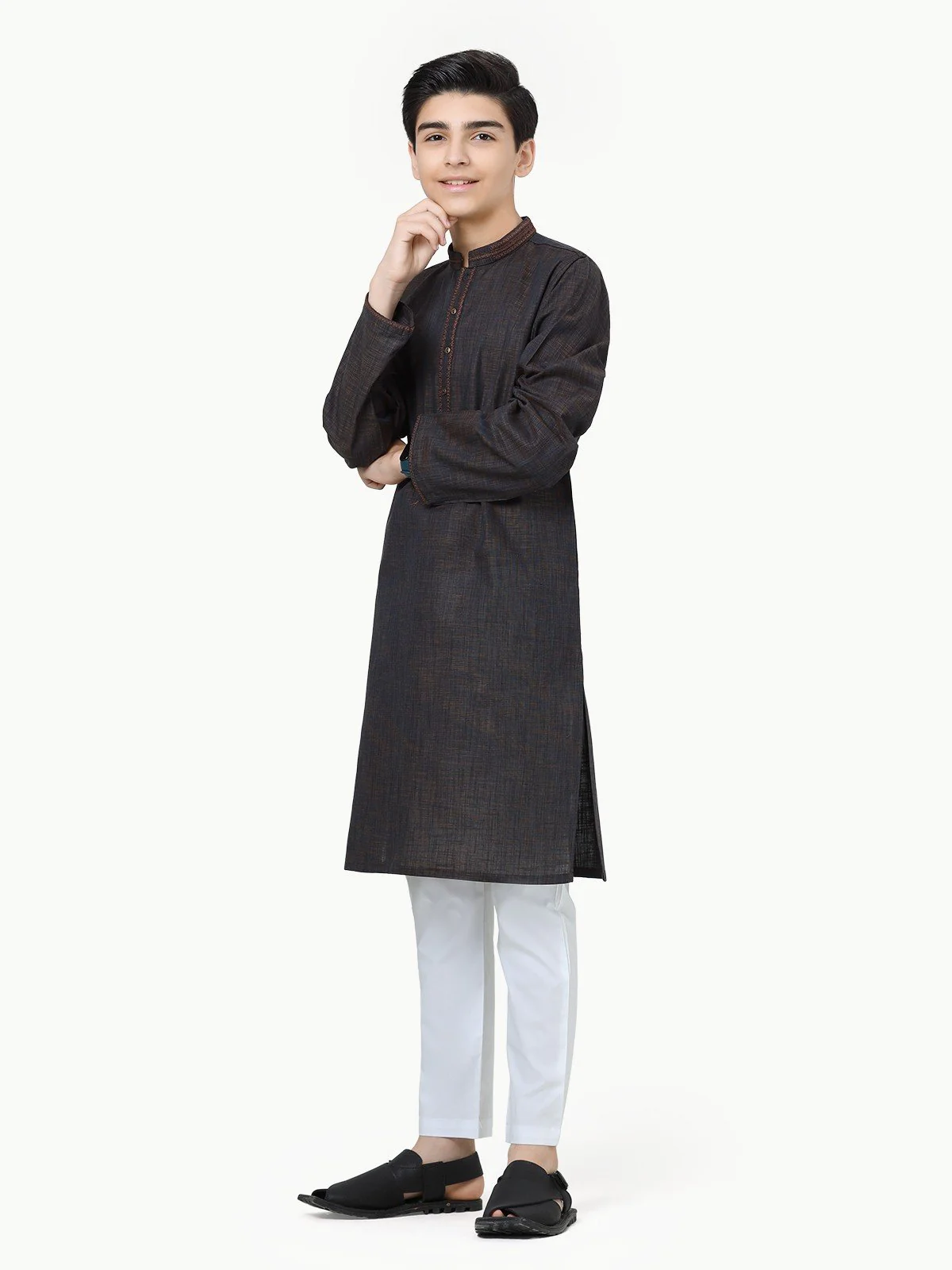 Boy's Dark Brown Kurta - EBTK23-3847 - Image 3