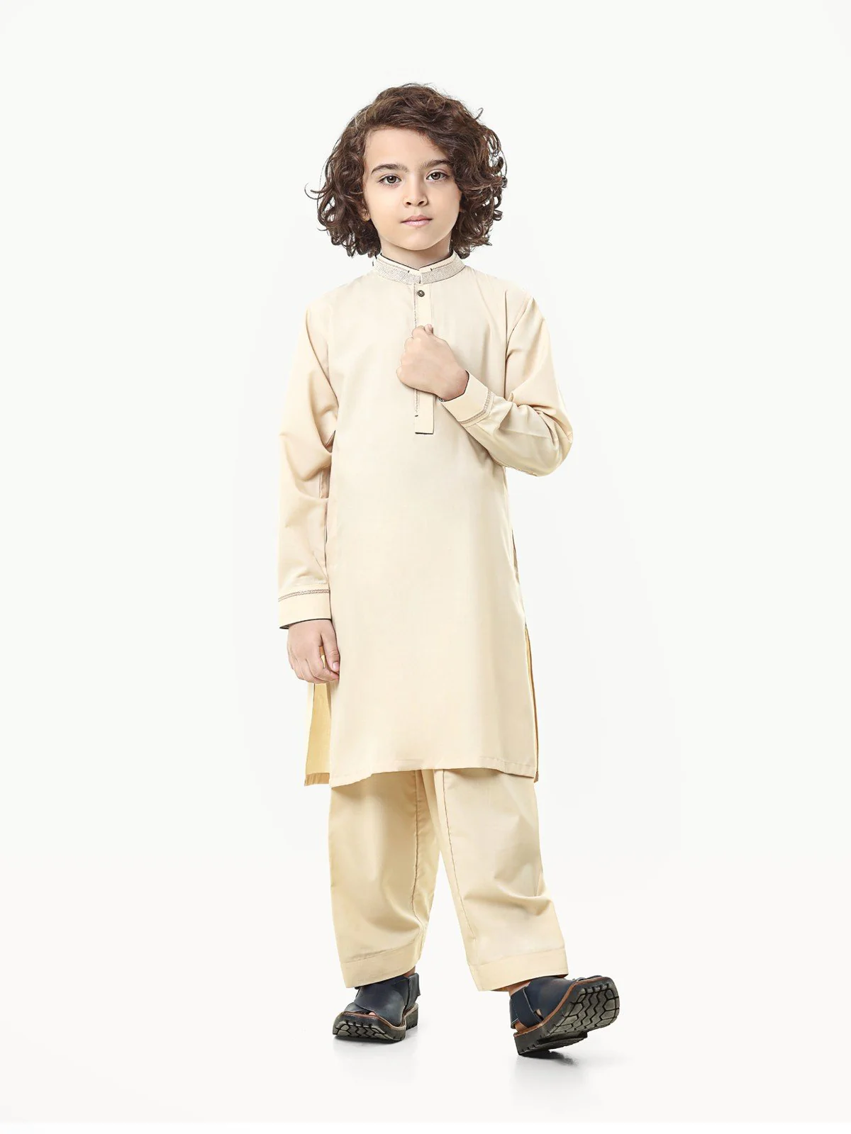 Boy's Dark Cream Kurta Shalwar - EBTKS23-3808 - Image 3