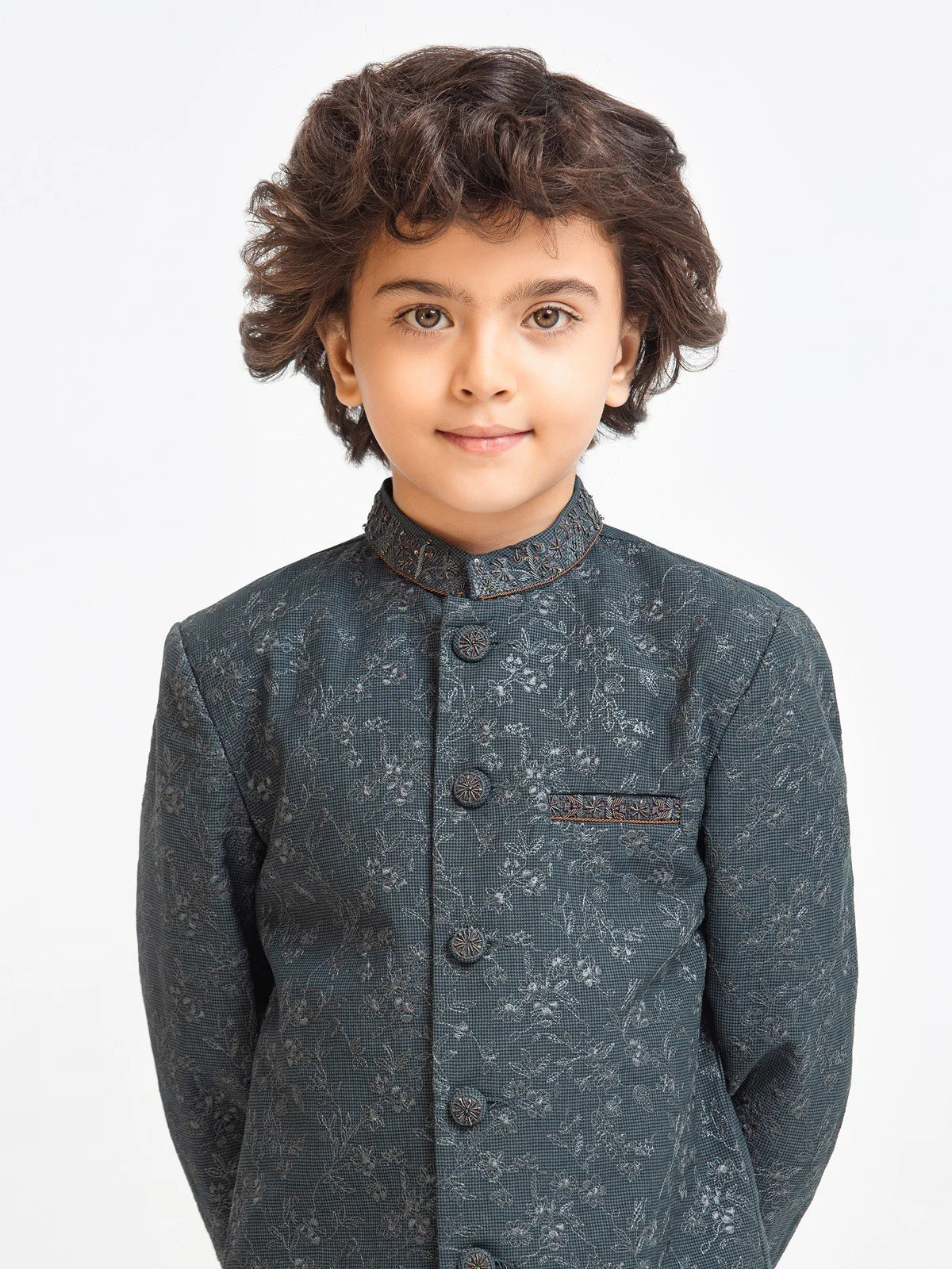 Boy's Dark Green Sherwani - EBTS22-34023 - Image 2