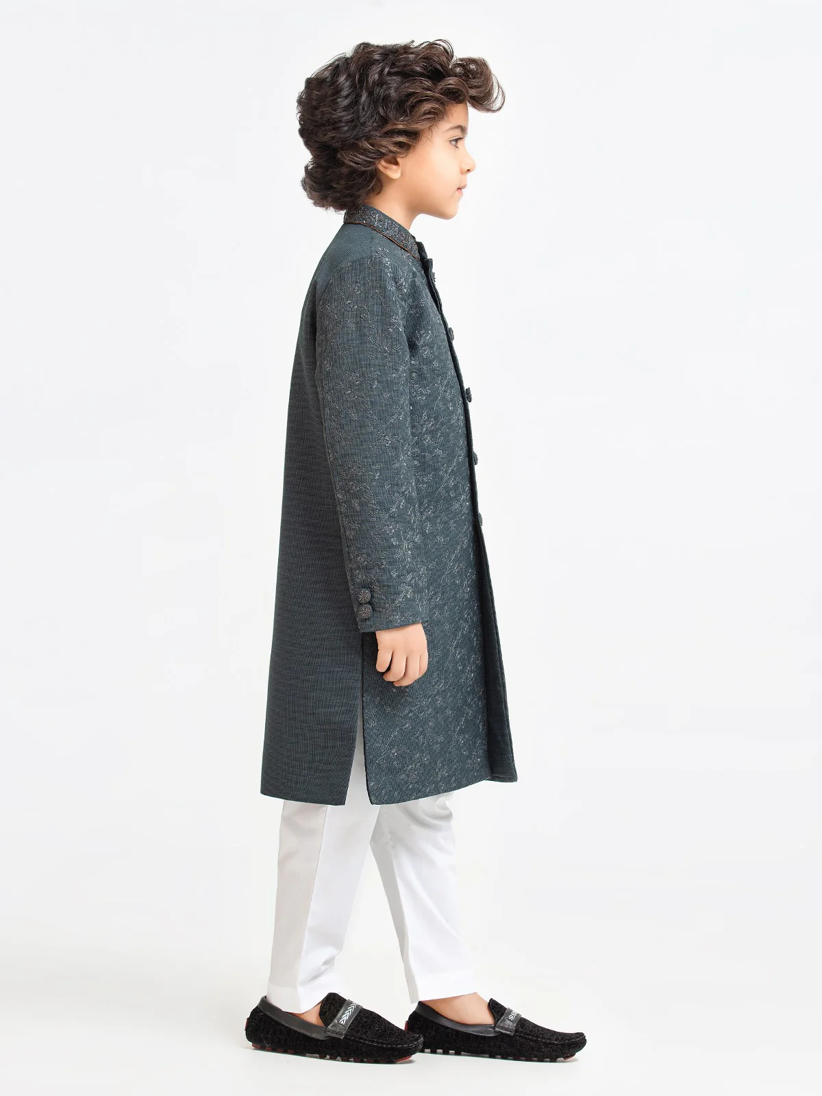 Boy's Dark Green Sherwani - EBTS22-34023 - Image 3