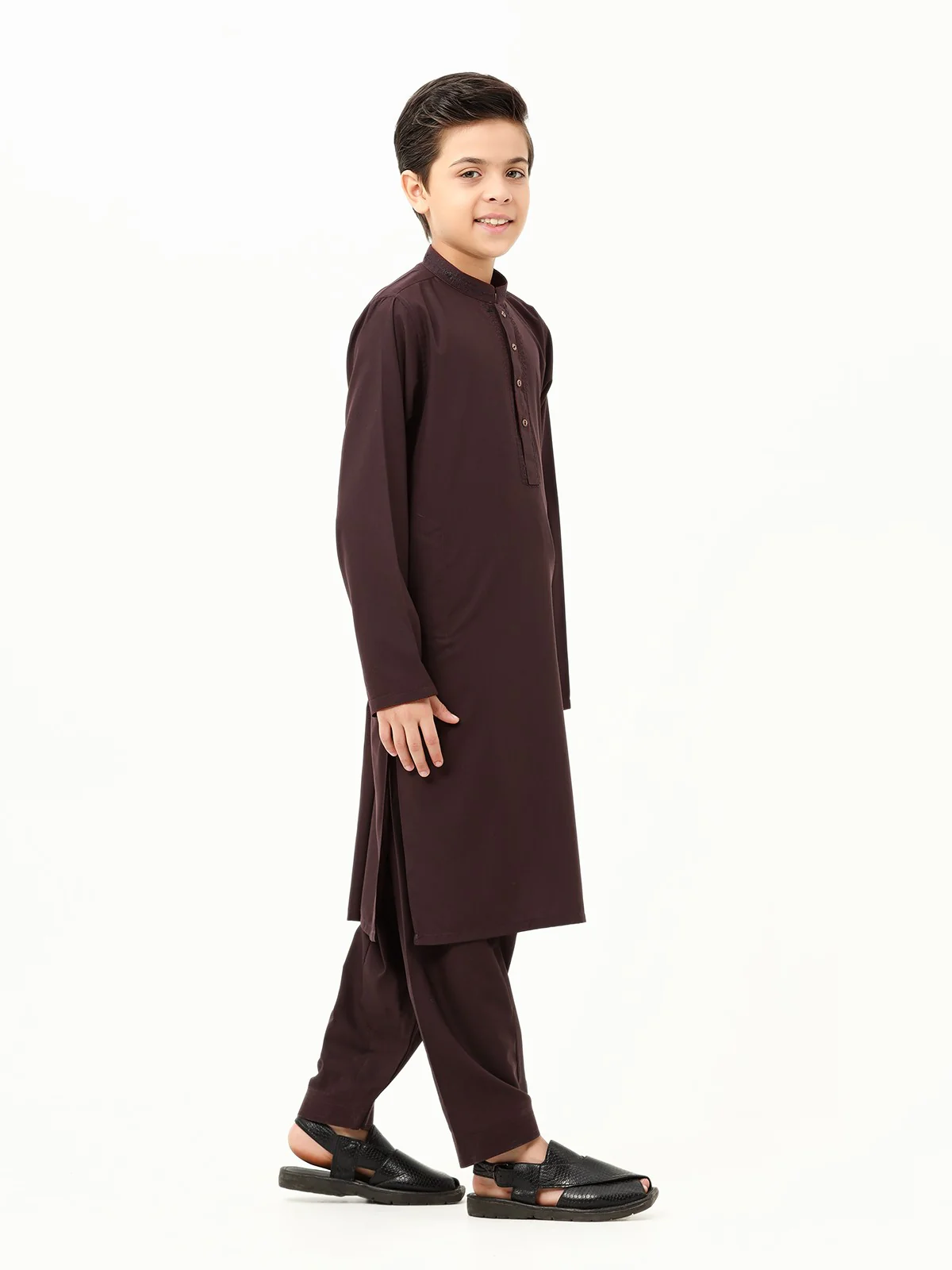 Boy's Deep Plum Kurta Shalwar - EBTKS23-3863 - Image 2