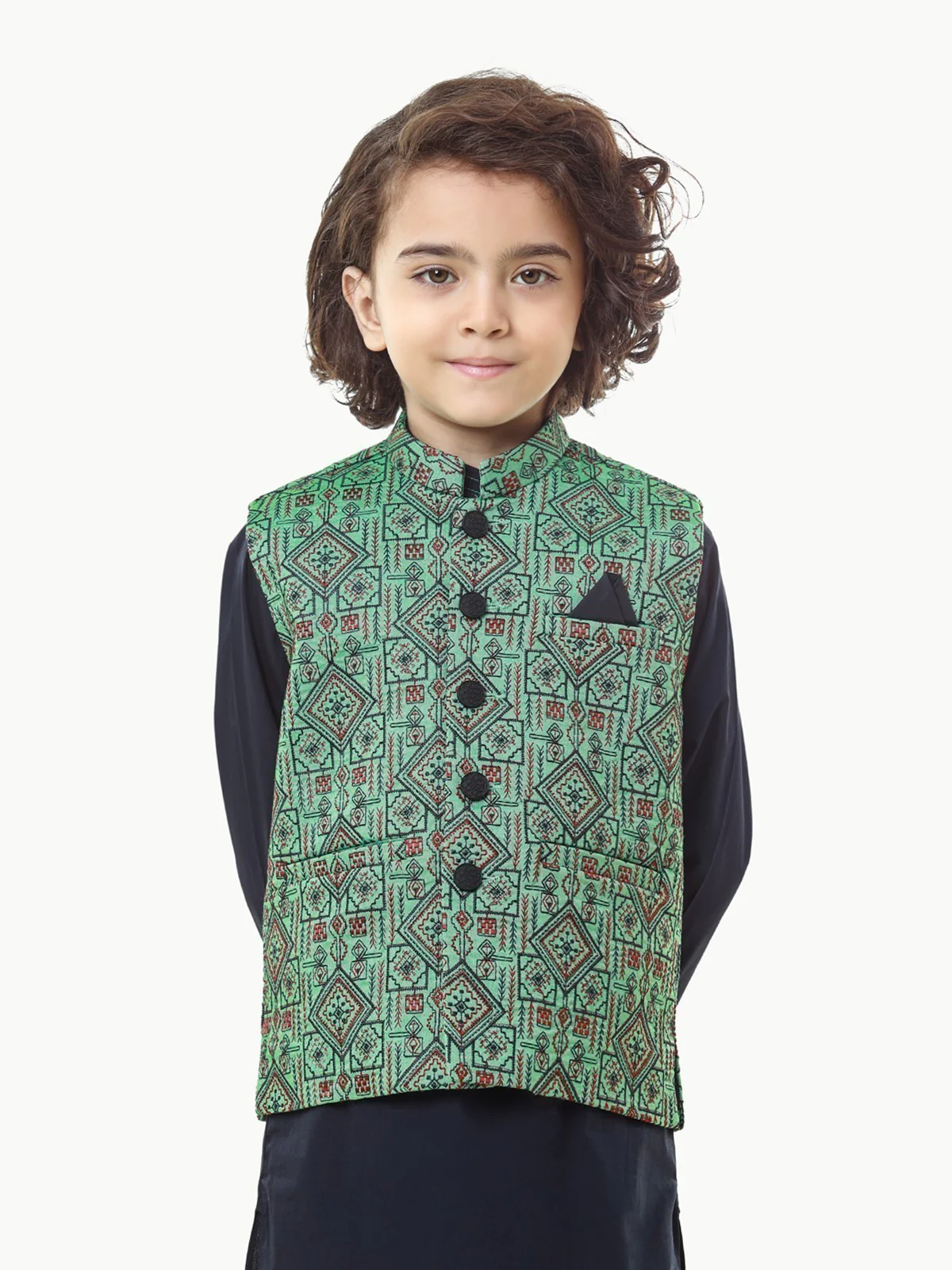 Boy's Green & Navy Waist Coat Suit - EBTWCS22-25161 - Image 2