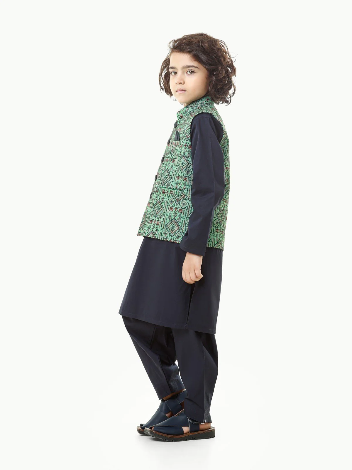 Boy's Green & Navy Waist Coat Suit - EBTWCS22-25161 - Image 3