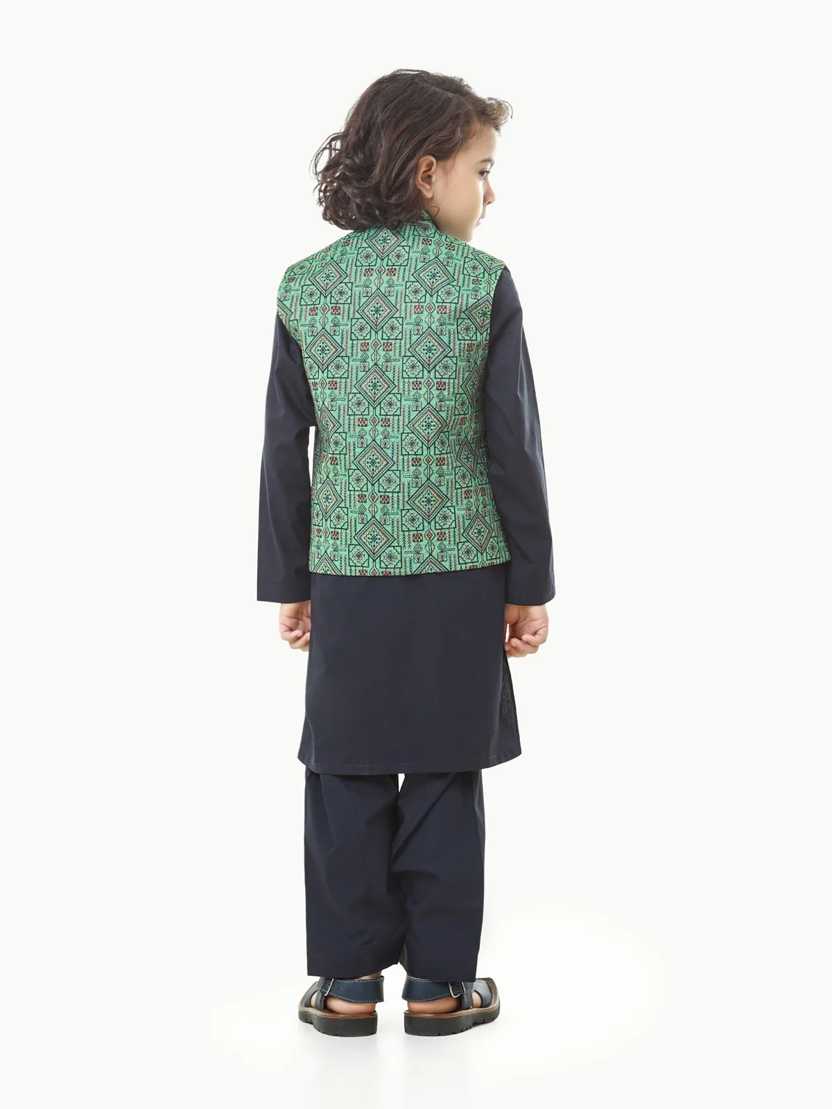 Boy's Green & Navy Waist Coat Suit - EBTWCS22-25161 - Image 6