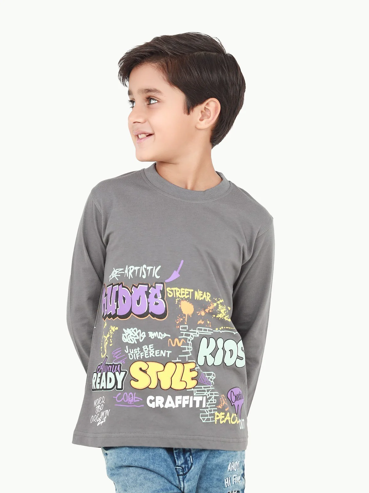 Boy's Grey Full Sleeve T-Shirt - EBTGF22-018 - Image 4
