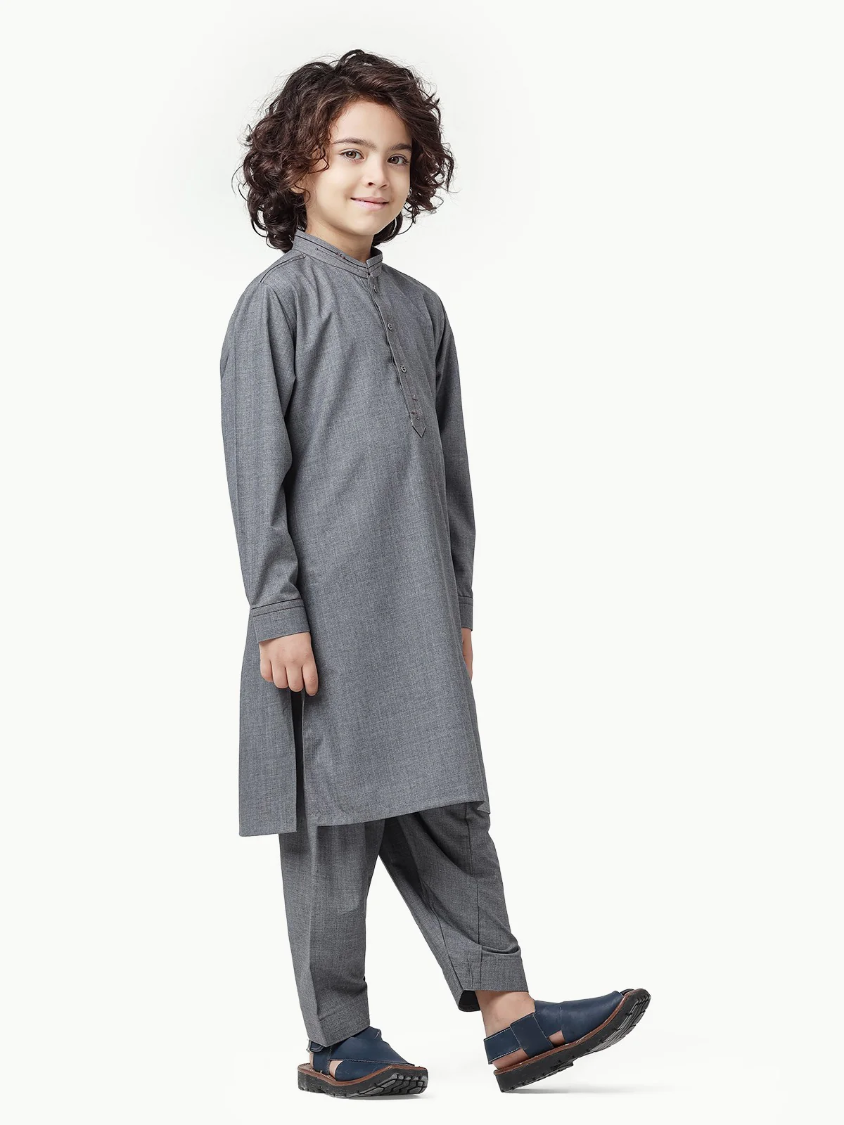 Boy's Grey Kurta Shalwar - EBTKS23-3852 - Image 3